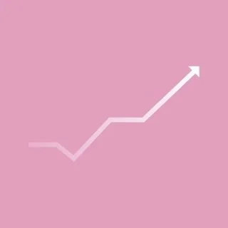 Simple white line graph with an upward trend on a pink background.
