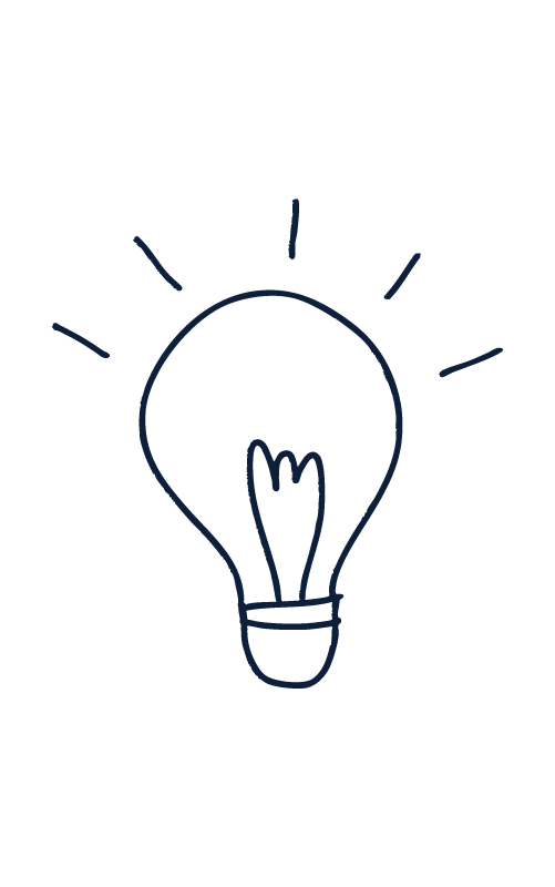 A simple, hand-drawn illustration of a lit light bulb with lines indicating light emission.