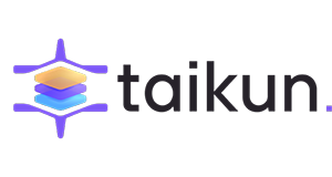 Taikun logo with stylized geometric icon and text. Logo Taikun