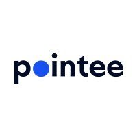 Pointee logo with the word 'pointee' in lowercase letters, featuring a blue dot in place of the 'i'.