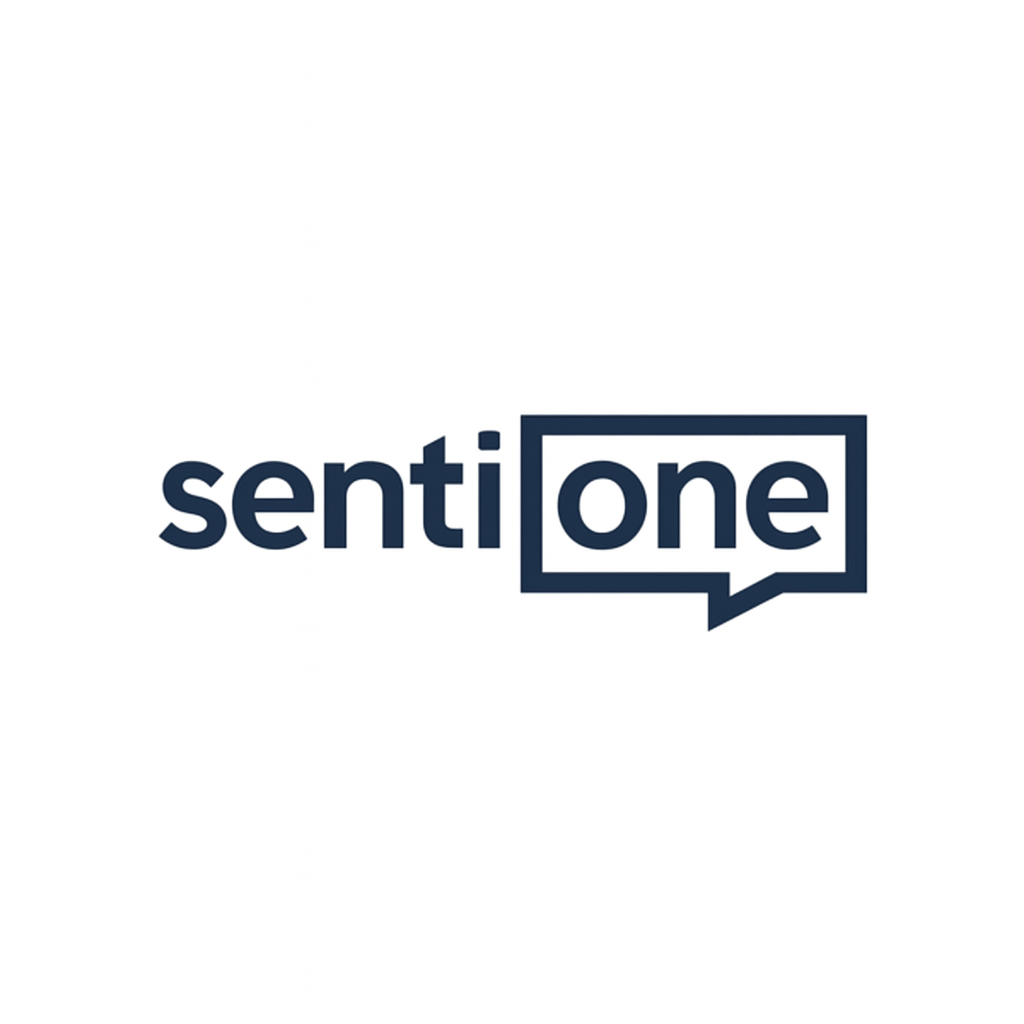 The logo for 'senti one' in navy blue, with 'senti' in lowercase and 'one' inside a speech bubble outline.