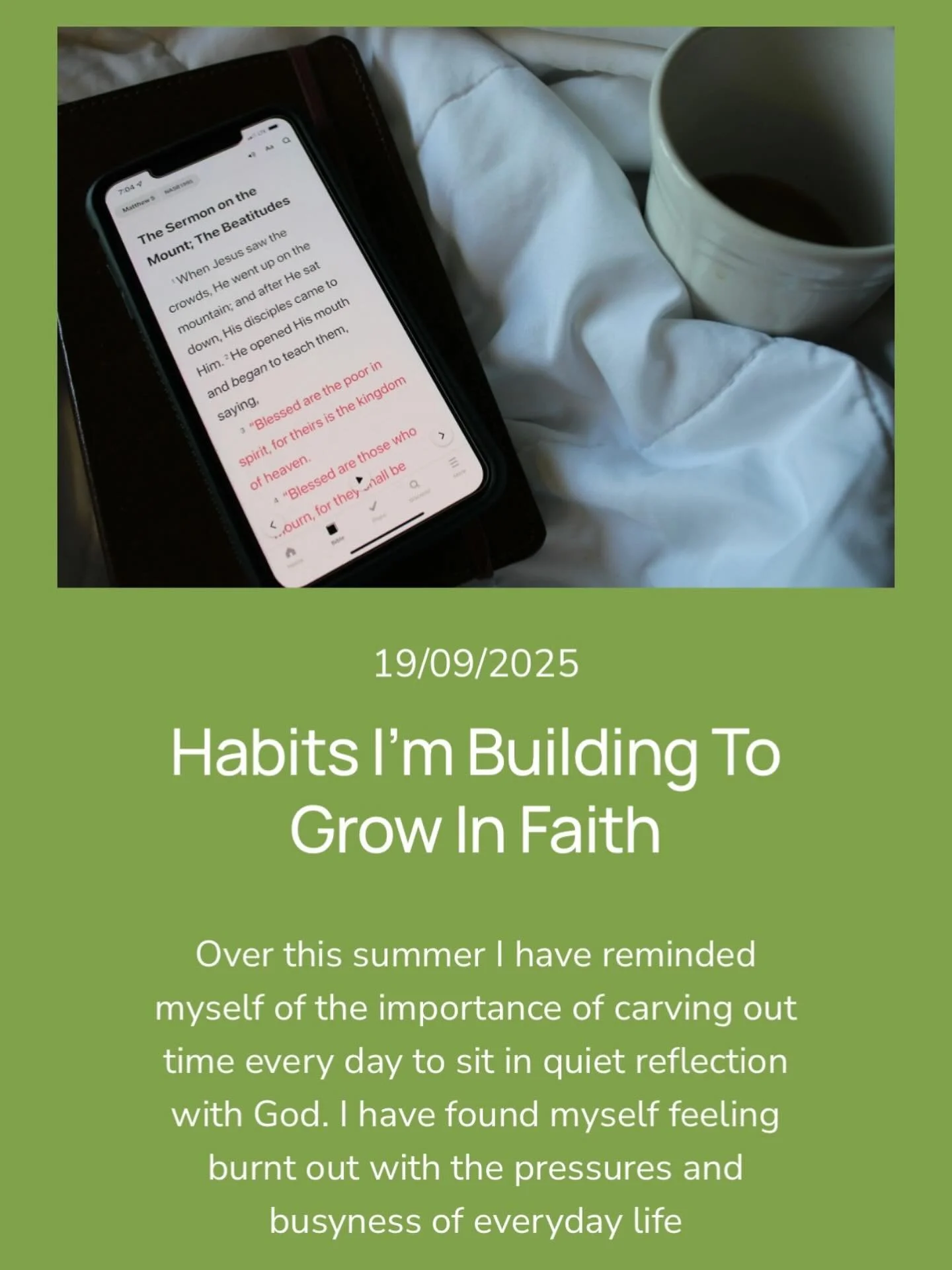 I&rsquo;m really excited to share my latest blog post with you where I talk about the small but life changing habits that I&rsquo;m trying to build to grow my faith in Jesus. Find the link in my bio 💛
#graceandgreene #christian #christianart #faith 