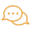 Two orange speech bubbles with three dots inside each, indicating communication or conversation.
