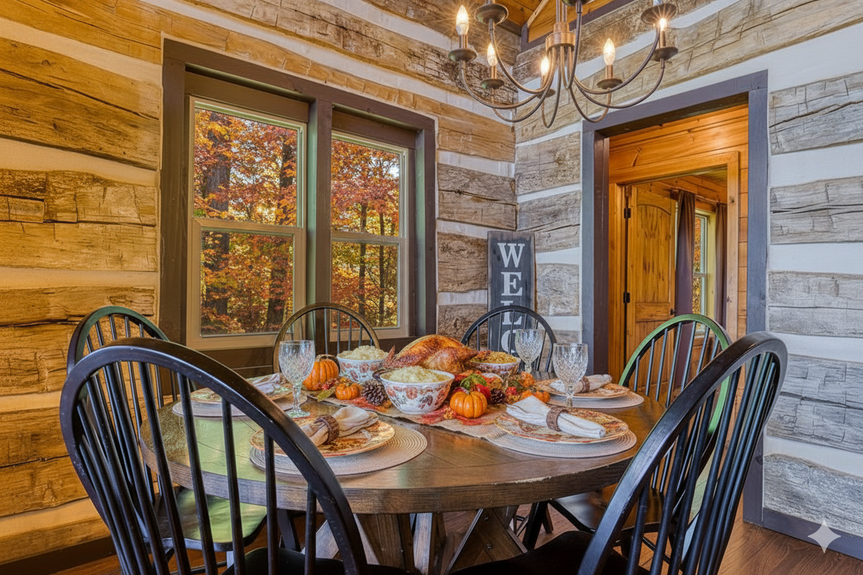 Breakfast with a side of Smokies. ☕️ Our modern kitchen and dining area are perfectly set up for slow mornings before a day of hiking—or just a second cup of coffee while watching the mist rise.