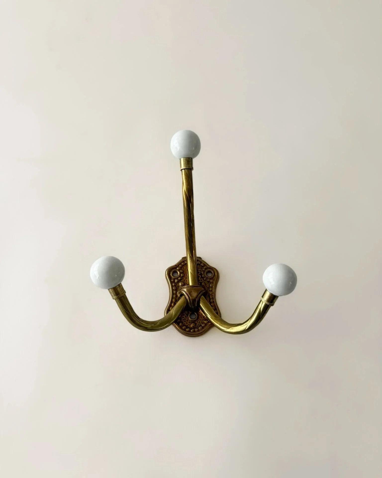 Large Brass and Ceramic Wall Hook