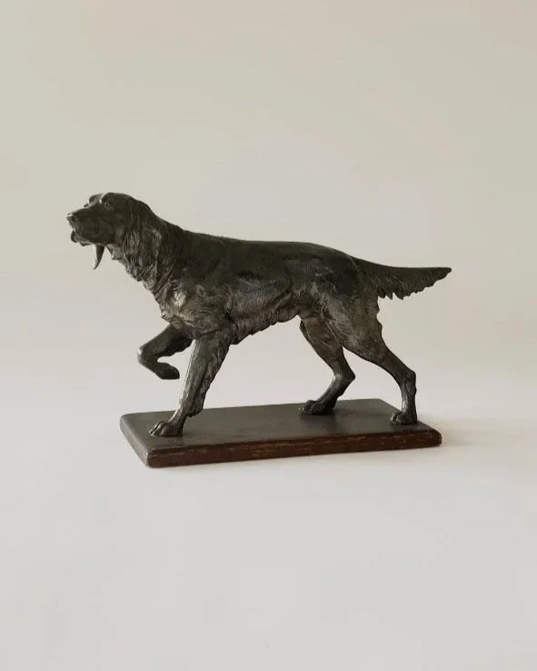 Antique Jennings Bros. Cast Metal Irish Setter Statue on Wood Base
