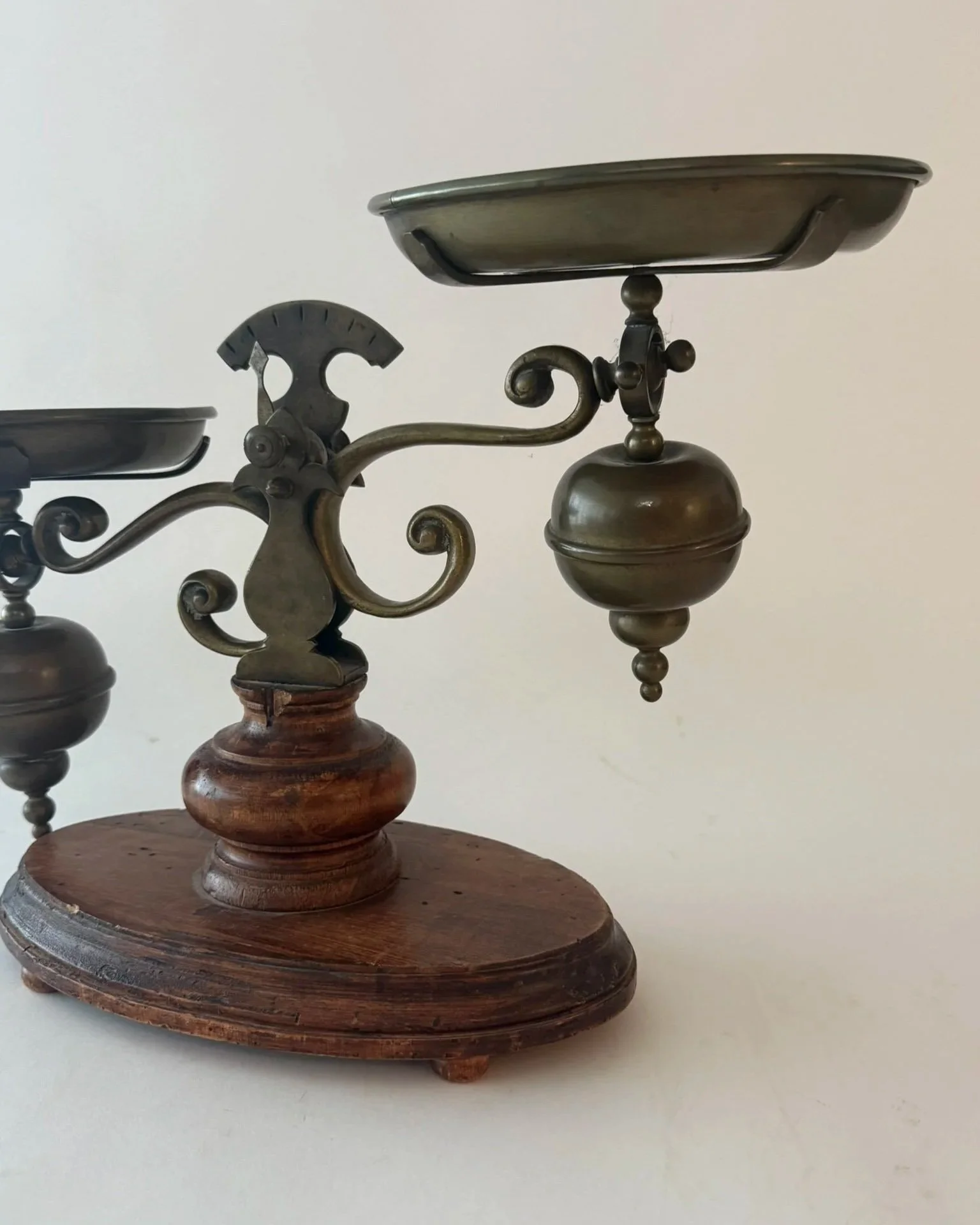 Large Brass Balance Scale On Wood Base