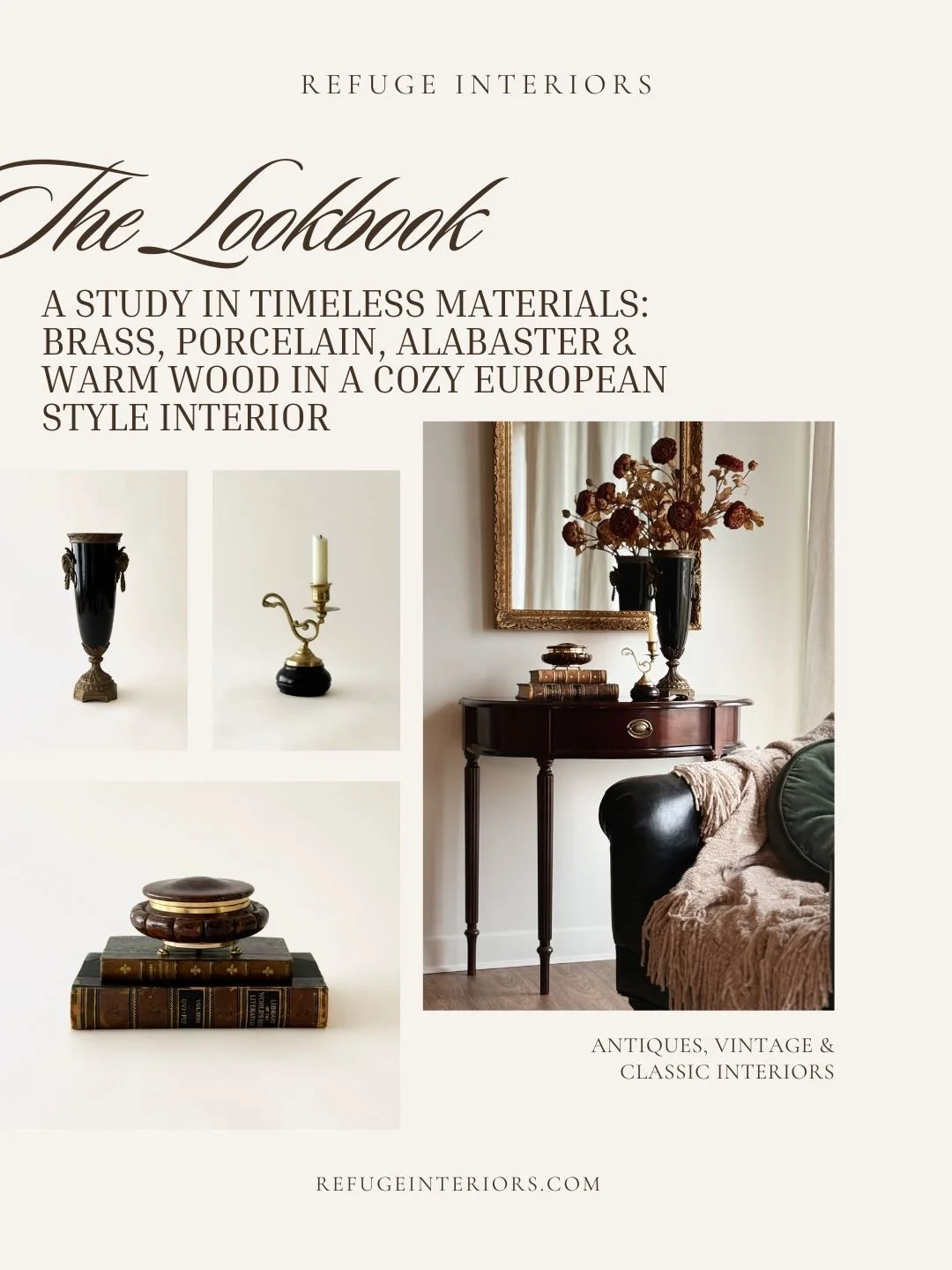 A Study in Timeless Materials: Brass, Porcelain, Alabaster &amp; Warm Wood in a Cozy European Style Interior