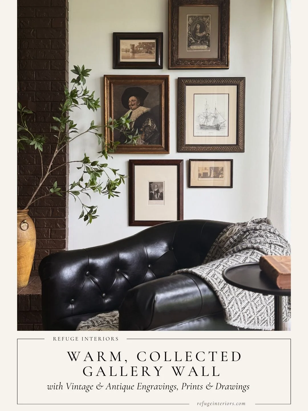 Warm, Collected Gallery Wall with Vintage &amp; Antique Engravings, Prints &amp; Drawings