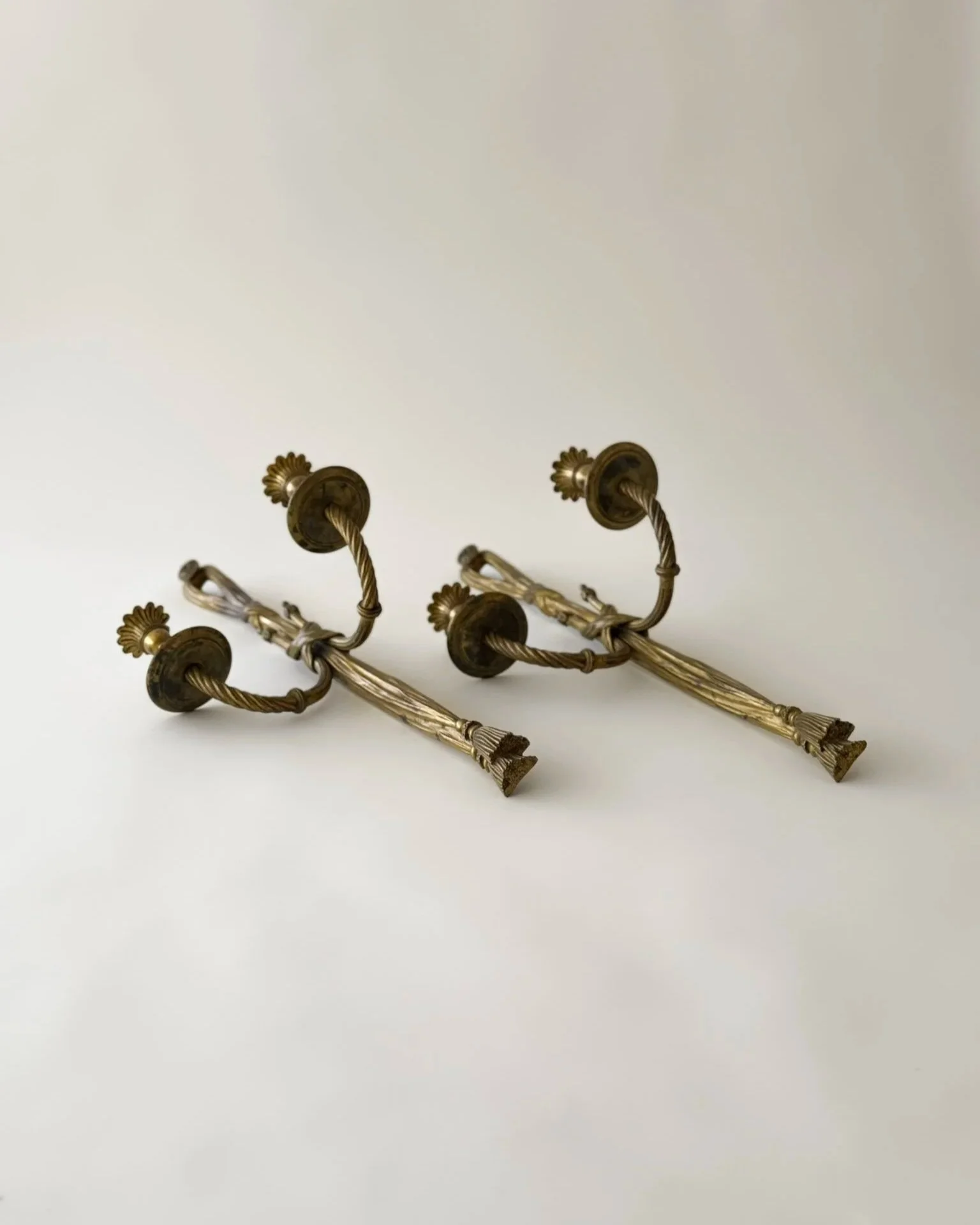 Set of XL French Louis XVI Style Cast Brass Tassel Wall Sconces