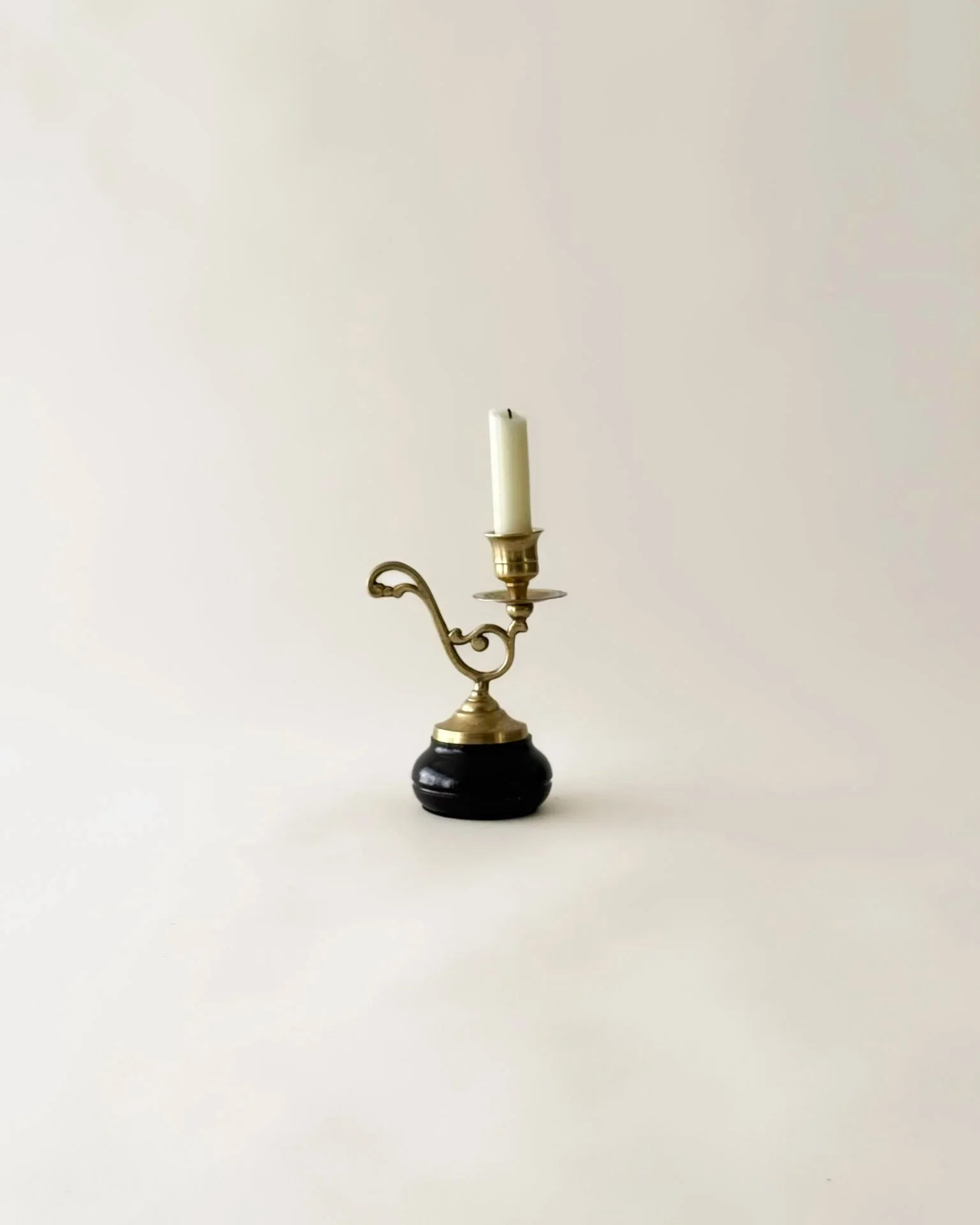 Brass Candleholder with Wood Base