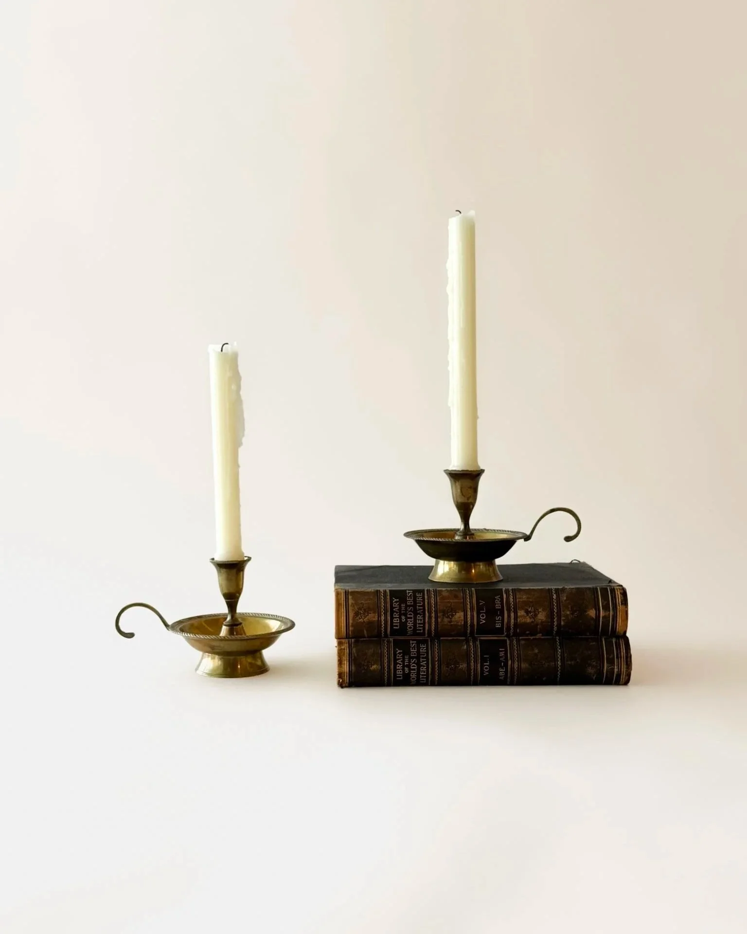 Set of Brass Chamberstick Candleholders With Rope Detailing
