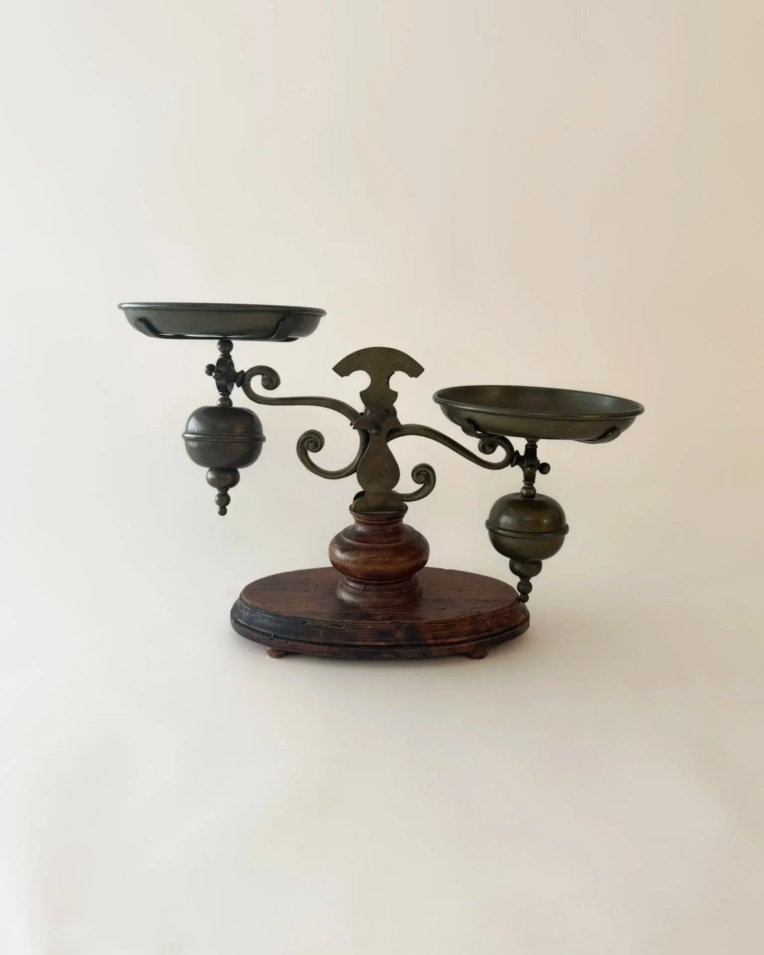Large Brass Balance Scale On Wood Base