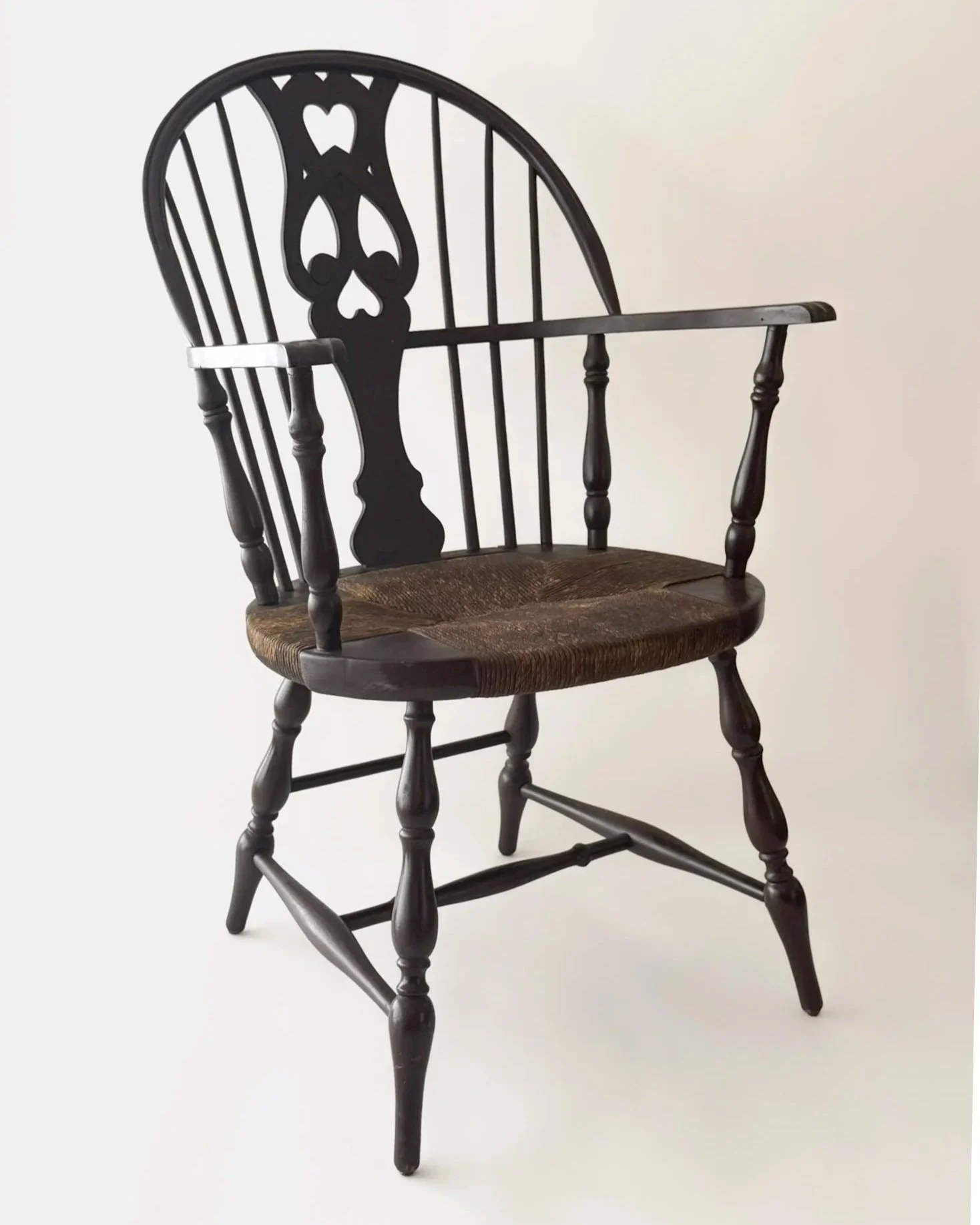 Vintage Colonial Revival Windsor Chair With Woven Rush Seat