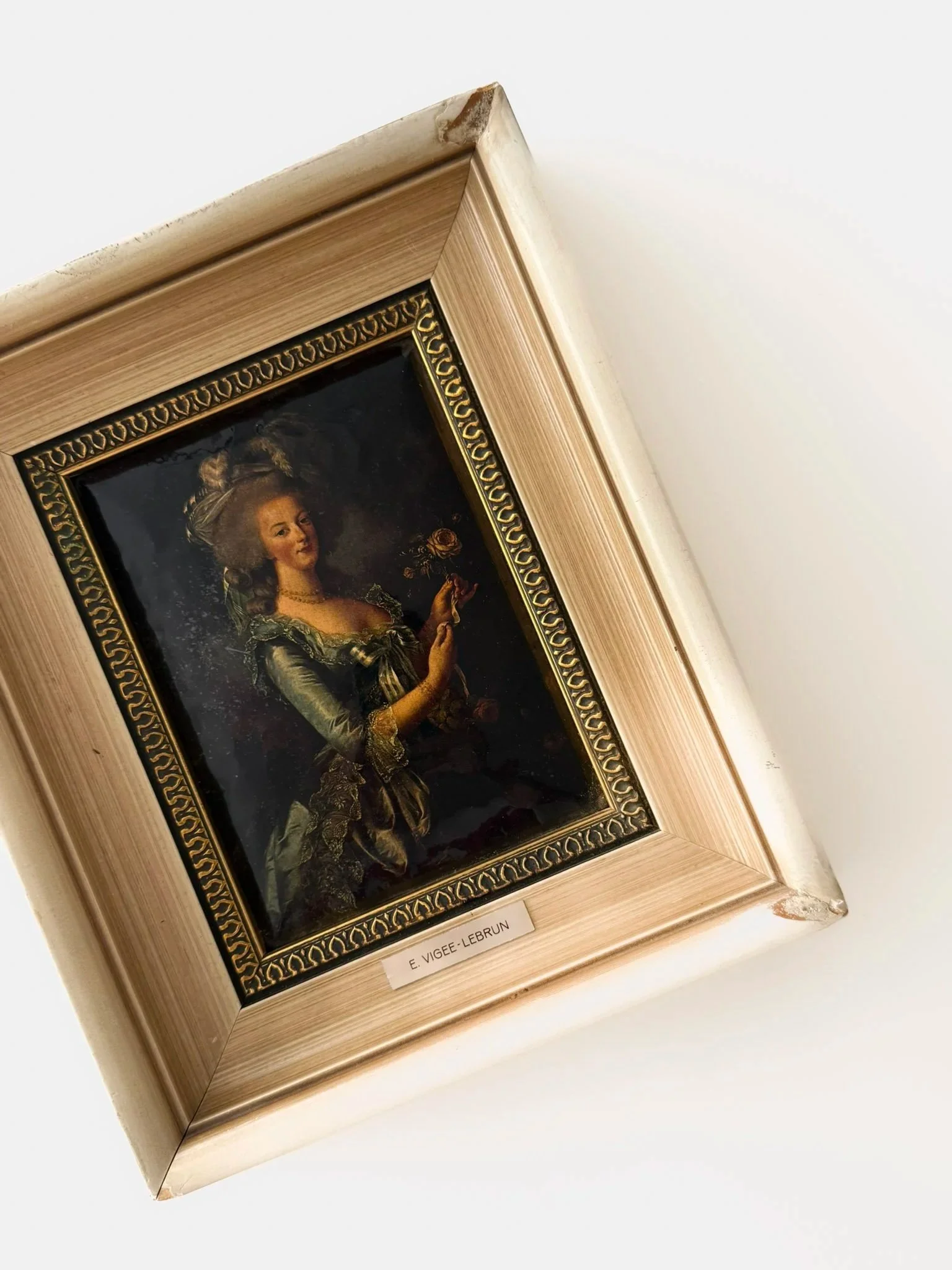 Framed Convex Polysmalt Reproduction Portrait of Marie Antoinette After E.V. Lebrun