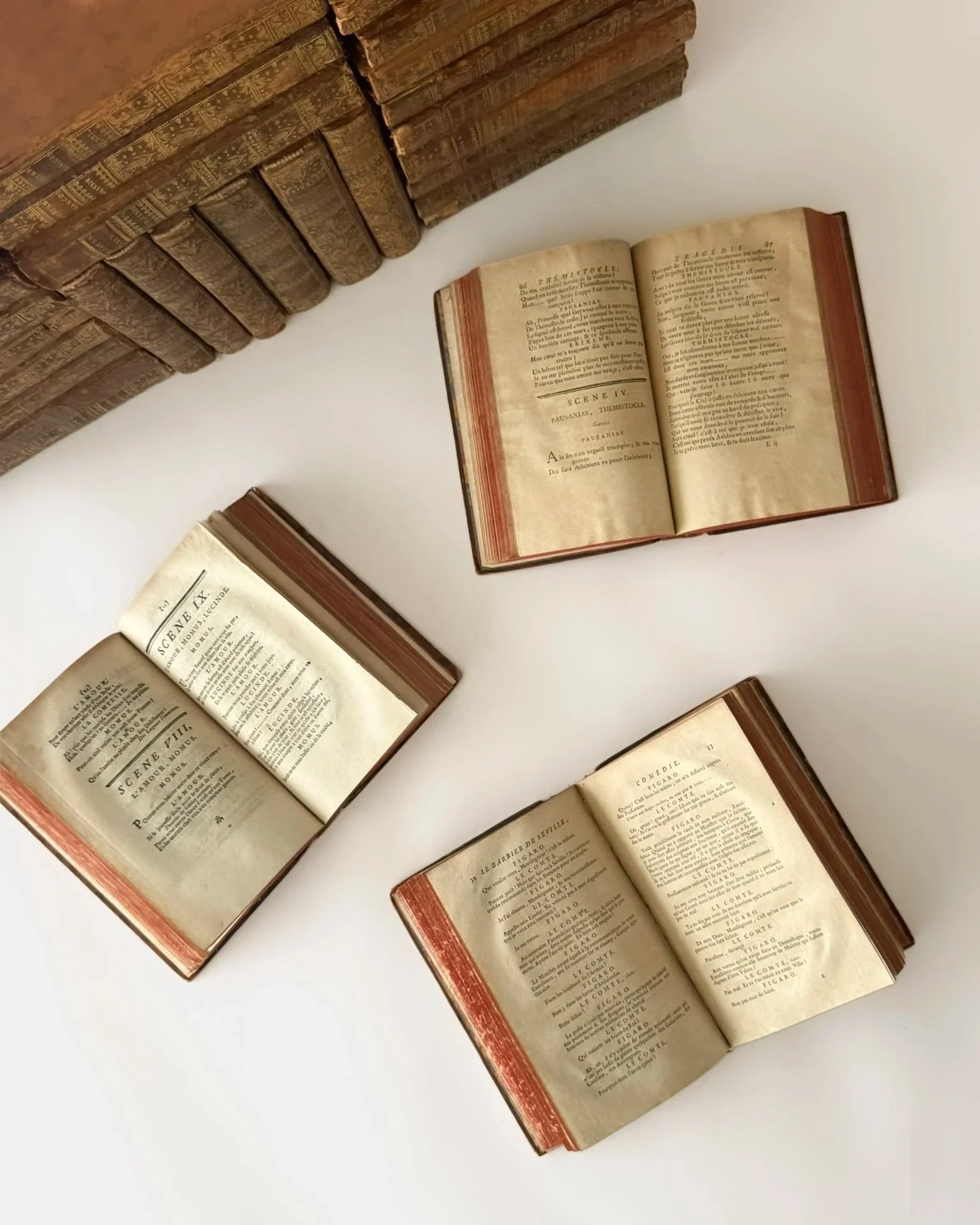 Set of Antique 18th Century French Leather-Bound Theatre Books