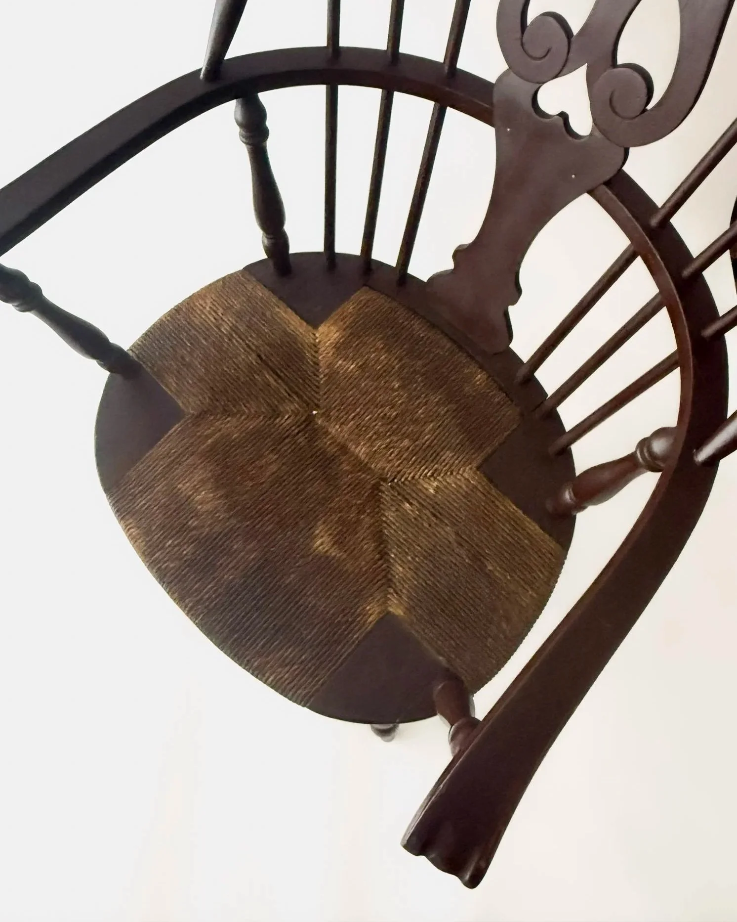 Vintage Colonial Revival Windsor Chair With Woven Rush Seat