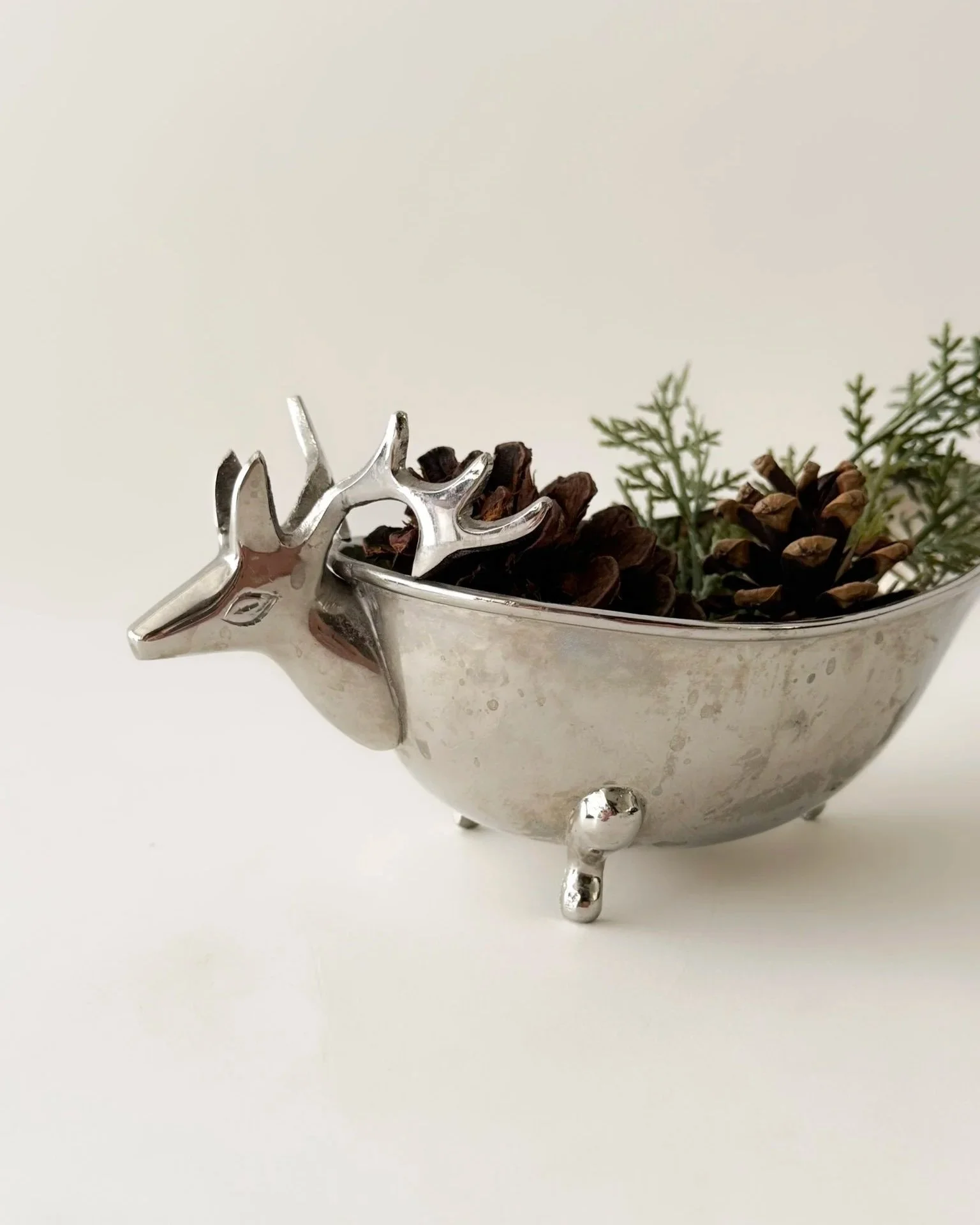 Footed Silverplate Bowl with Deer Accent
