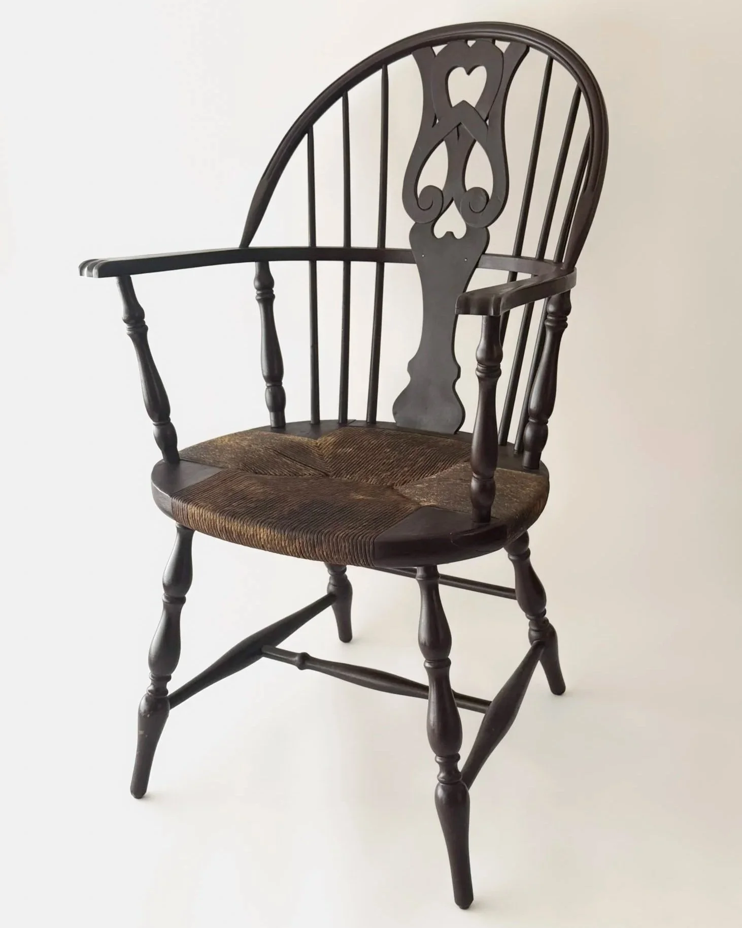 Vintage Colonial Revival Windsor Chair With Woven Rush Seat