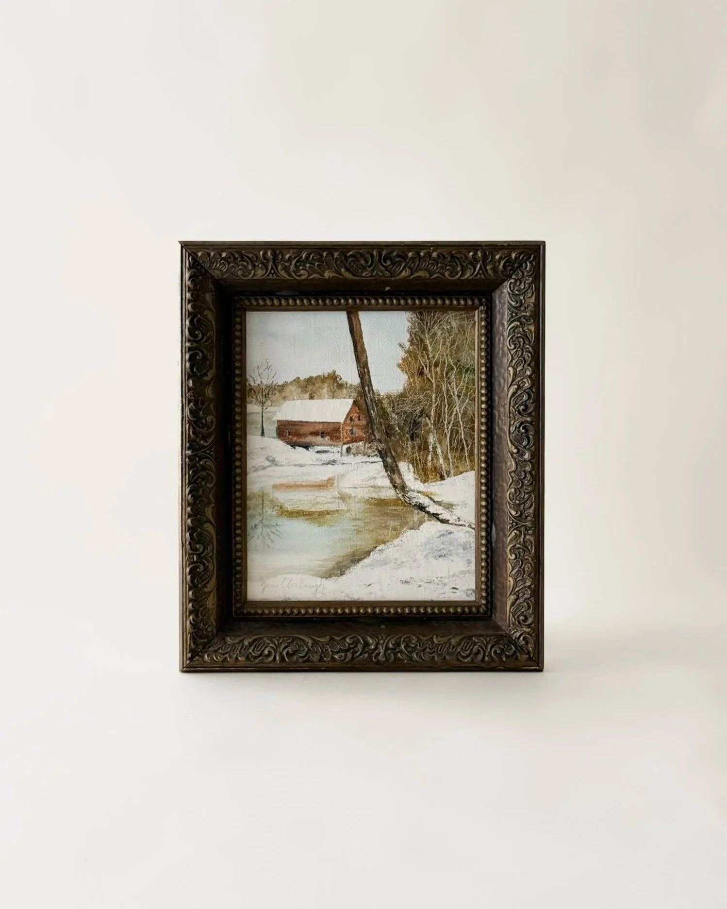 Original Oil Painting on Canvas, Winter Scene, Signed