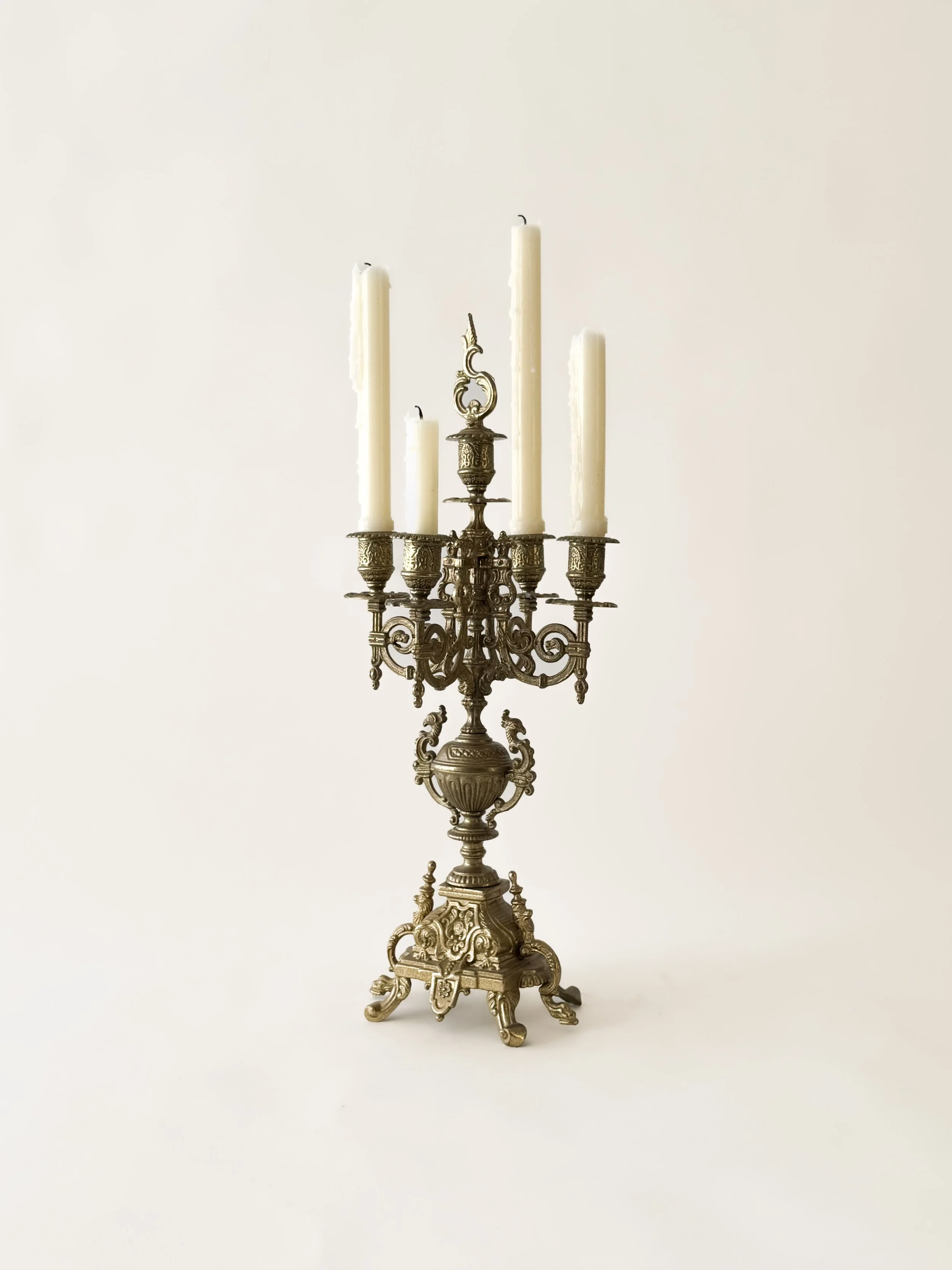 Vintage Baroque Style Brass Candelabra, Italy