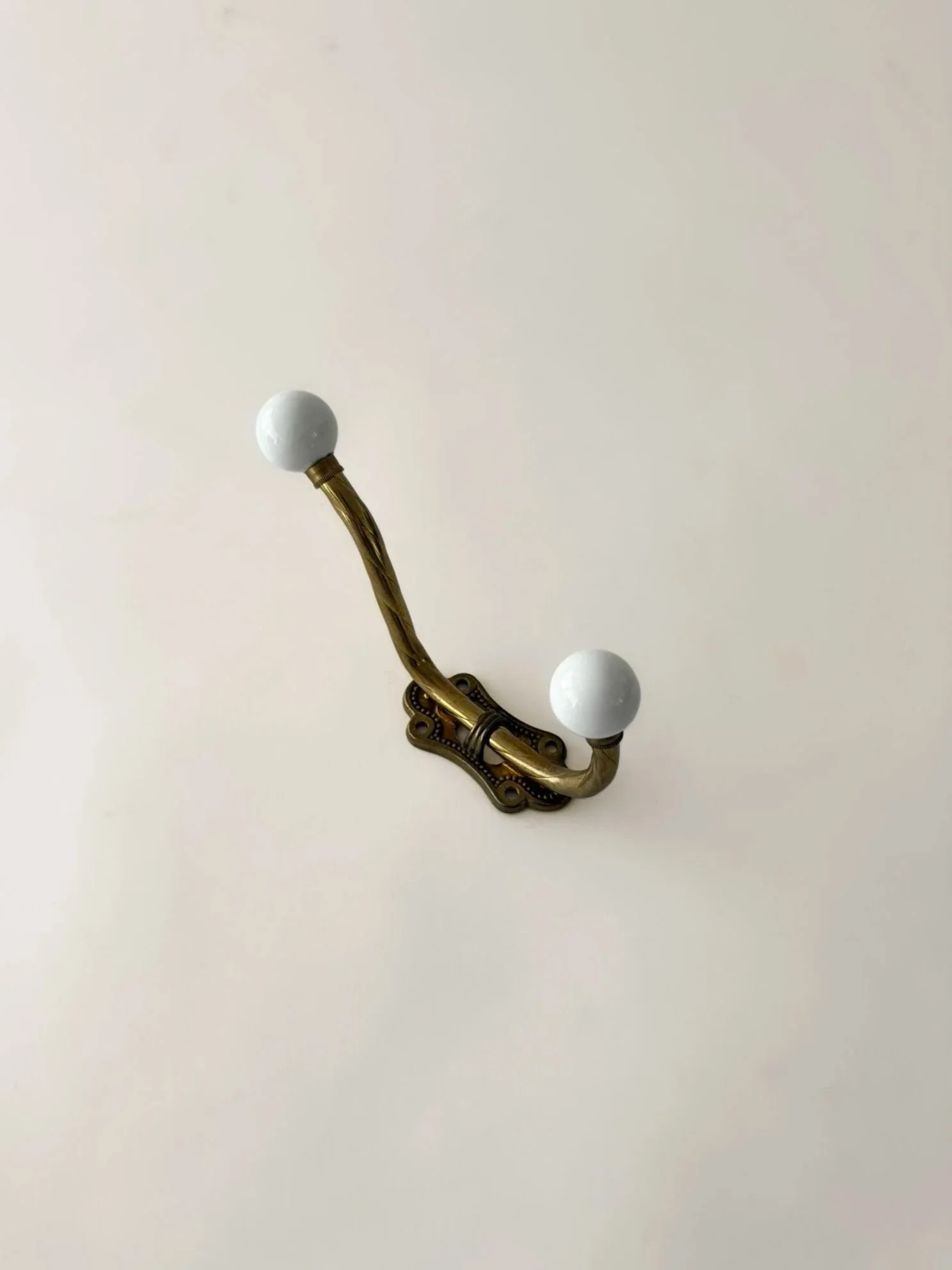 Large Brass and Ceramic Wall Hook