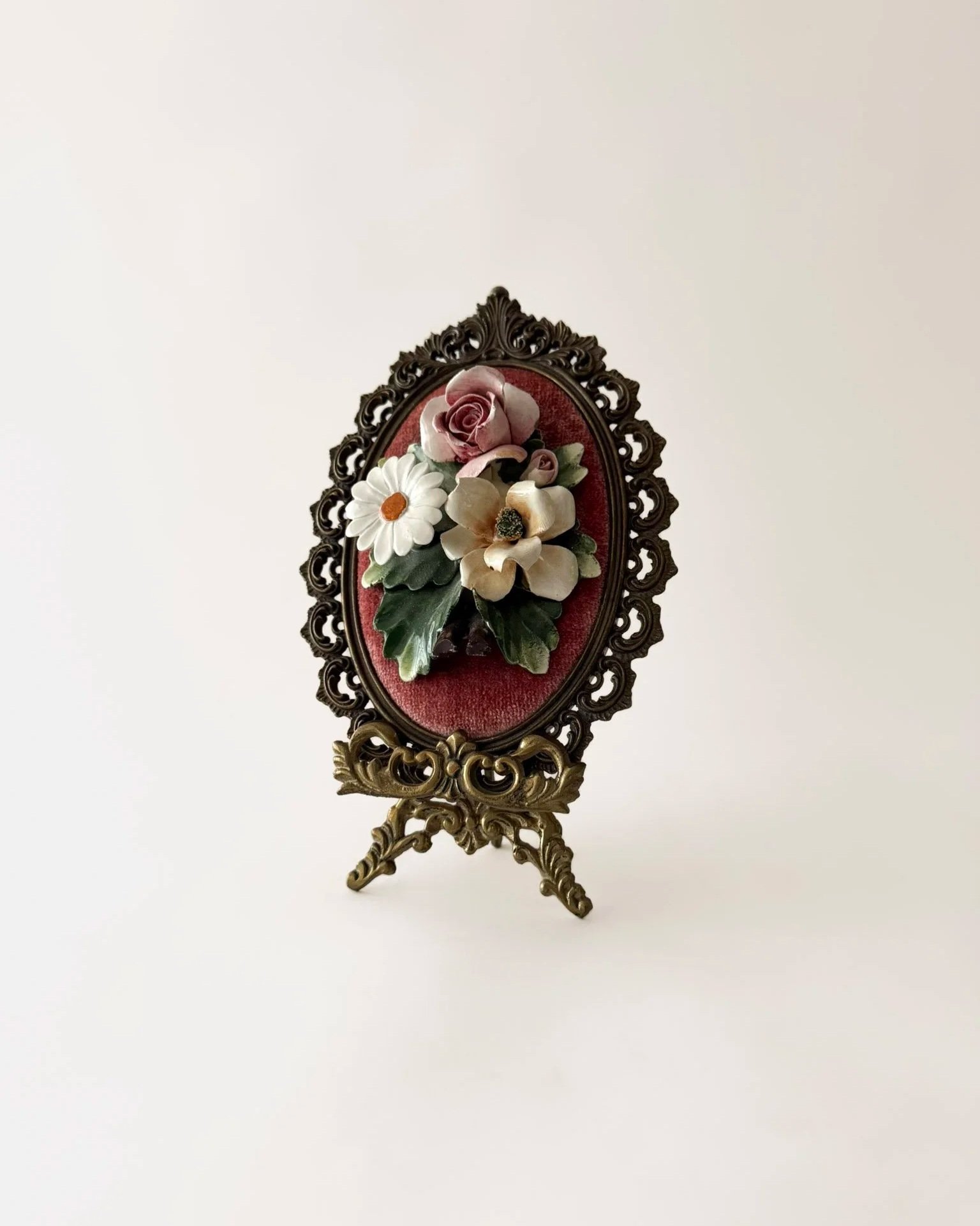 Framed Capodimonte-Style Porcelain Flower Wall Plaque