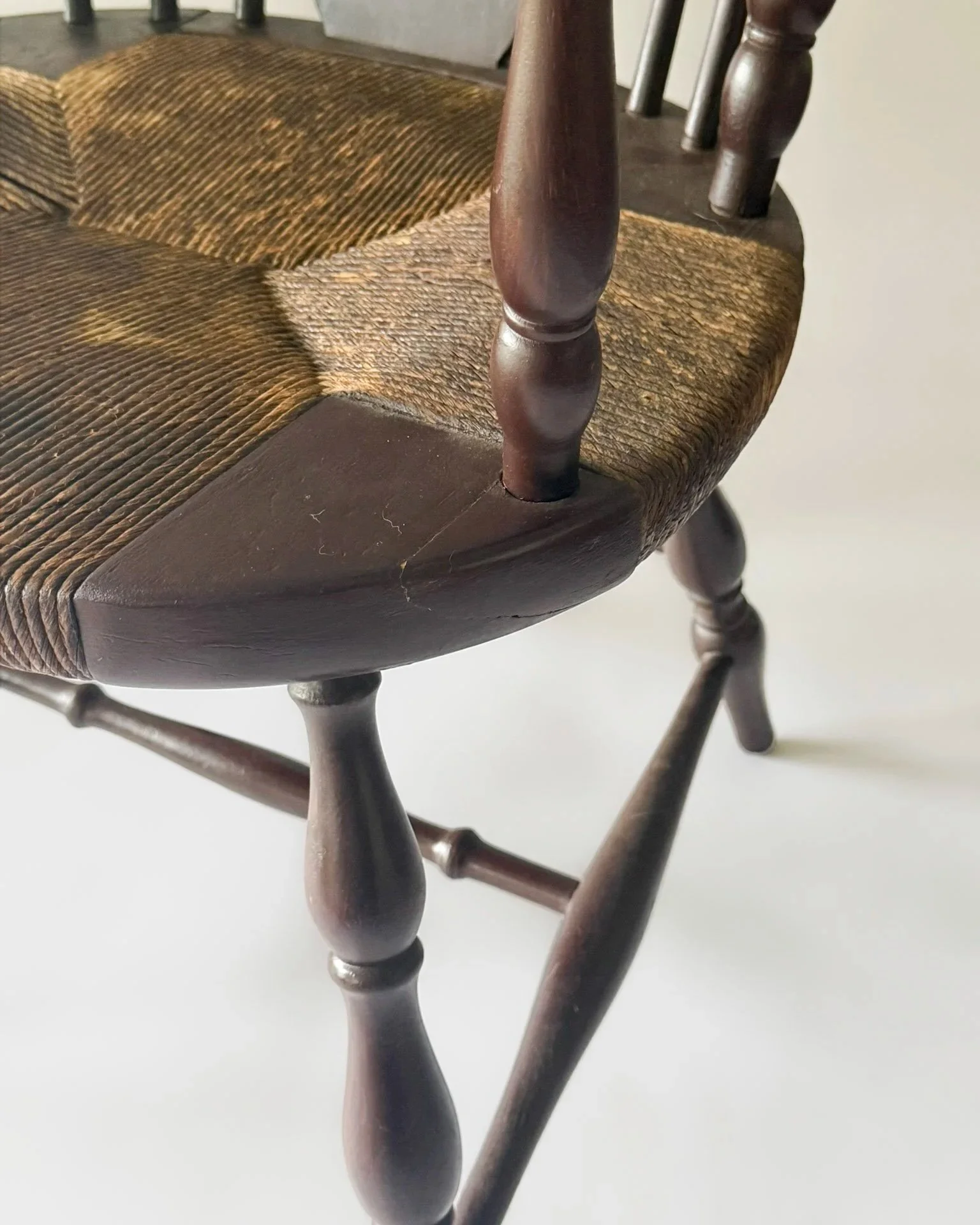 Vintage Colonial Revival Windsor Chair With Woven Rush Seat