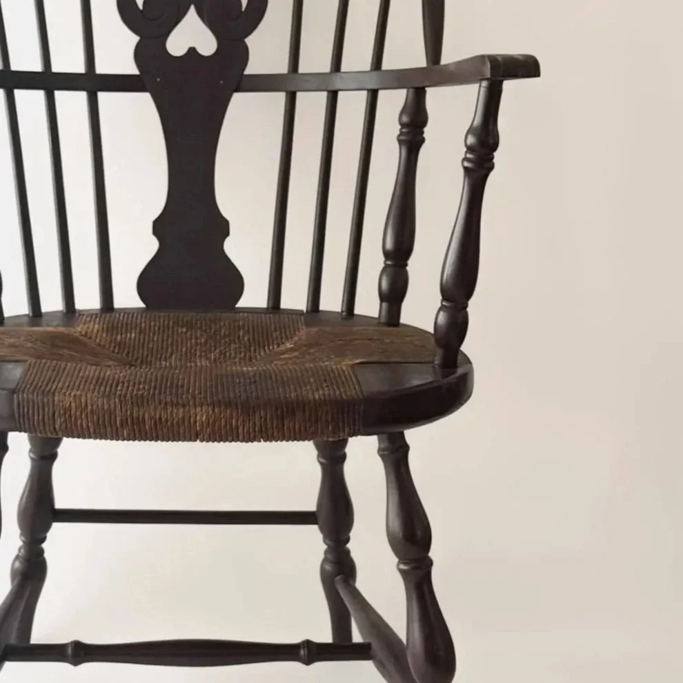 Vintage Colonial Revival Windsor Chair With Woven Rush Seat