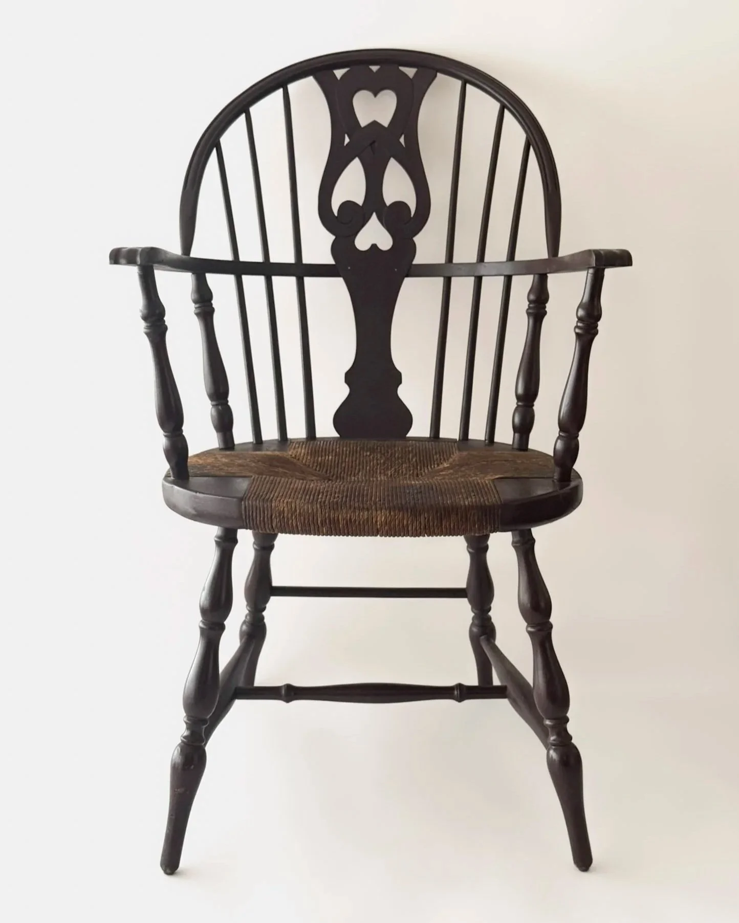 Vintage Colonial Revival Windsor Chair With Woven Rush Seat