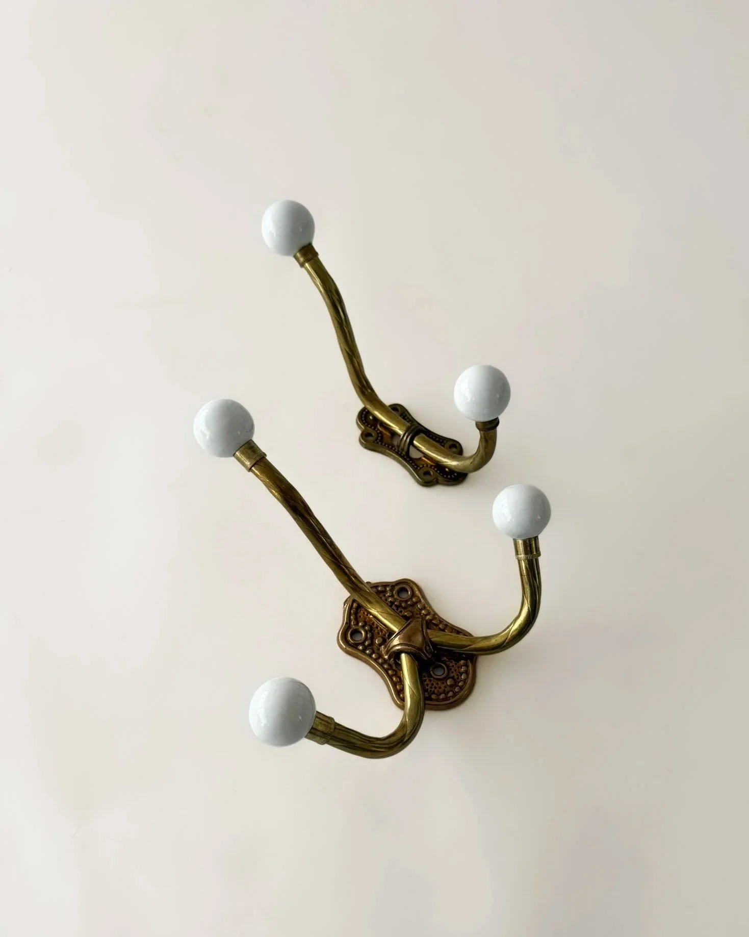 Large Brass and Ceramic Wall Hook