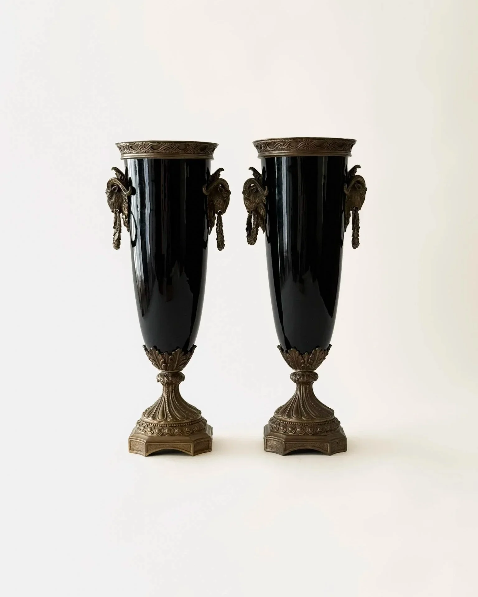 Black Porcelain Neoclassical French Empire–Style Vase with Gilt Bronze Accents