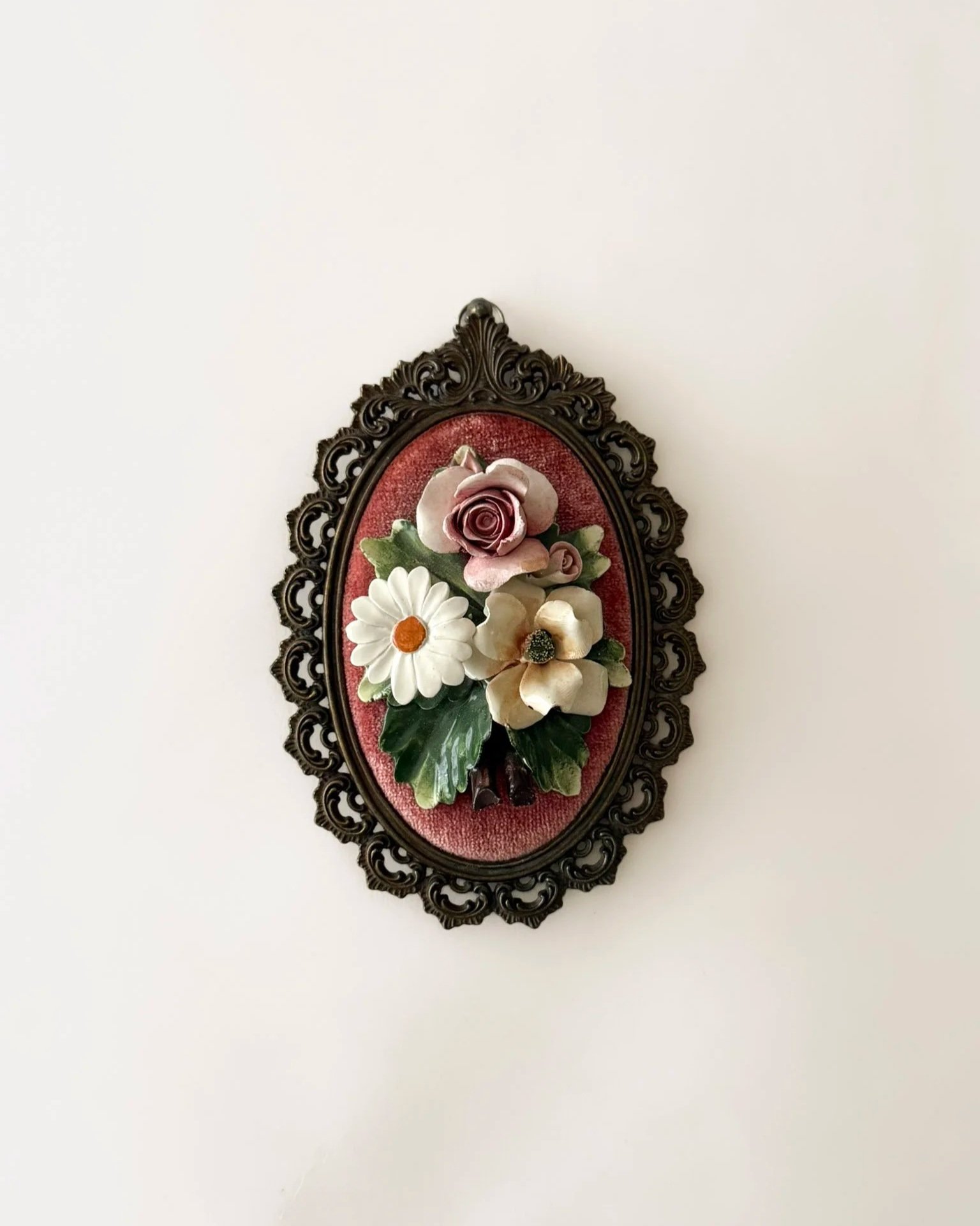 Framed Capodimonte-Style Porcelain Flower Wall Plaque
