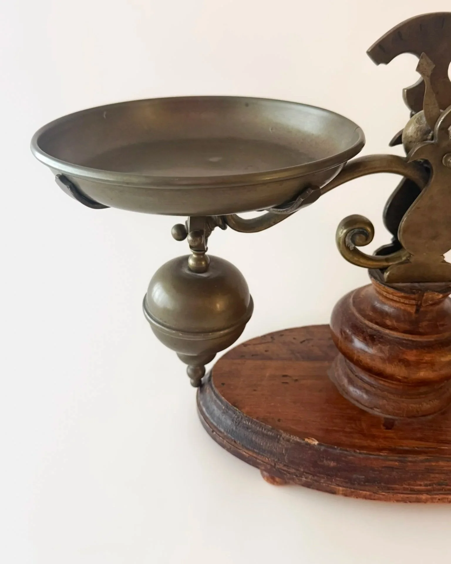 Large Brass Balance Scale On Wood Base
