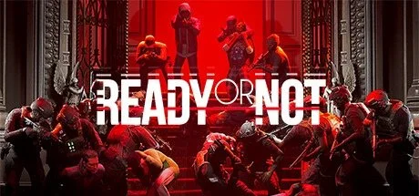 Immagine di un gruppo di persone in posa in un ambiente dark con luci rosse, con la scritta "READY OR NOT" in primo piano.
