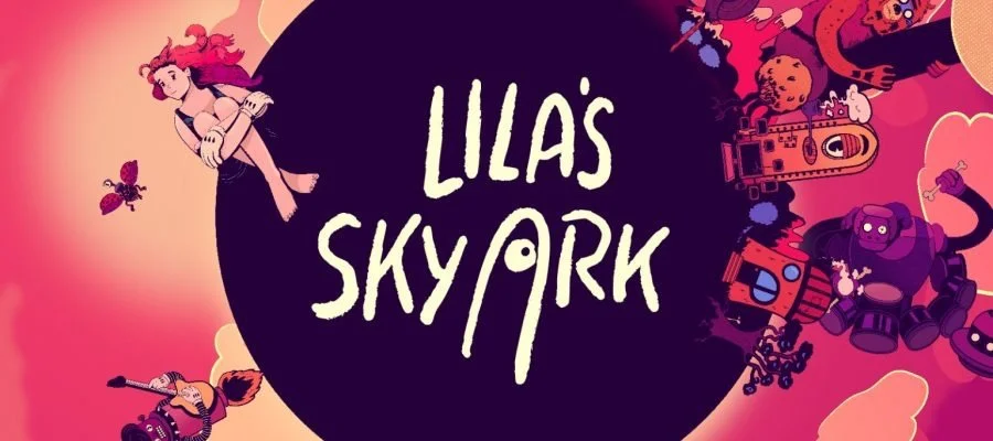 Copertina di un videogioco chiamato 'Lila's Sky Ark' con personaggi fantasy e un cielo rosa con nuvole.