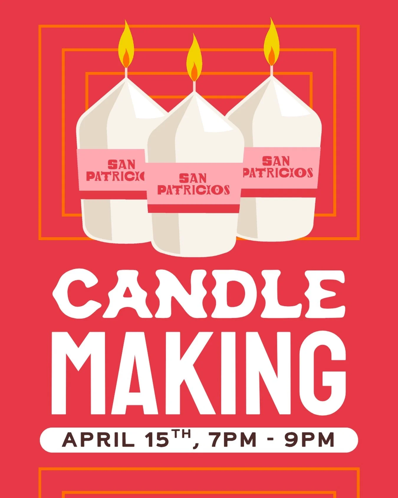 How&rsquo;s your week looking? Uneventful? We&rsquo;re here to help. 

Join us on Wednesday, April 15th, for Happy Hour from 3pm - 7pm, and stay for our candle making class, live from 7pm - 9pm.

We&rsquo;ll provide everything you need - from wax to 
