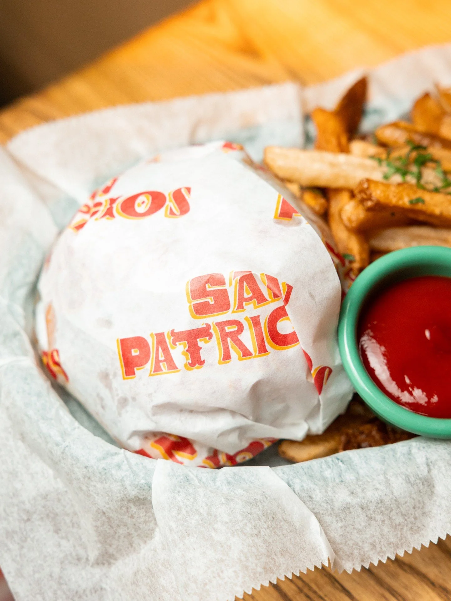 Los San Patricios Smashburger - available all day and late night, from open &lsquo;til one hour before closing time.

Get two patties, Irish cheddar, secret sauce, crisp lettuce, and red onion served in a potato roll with a side of homemade fries - a