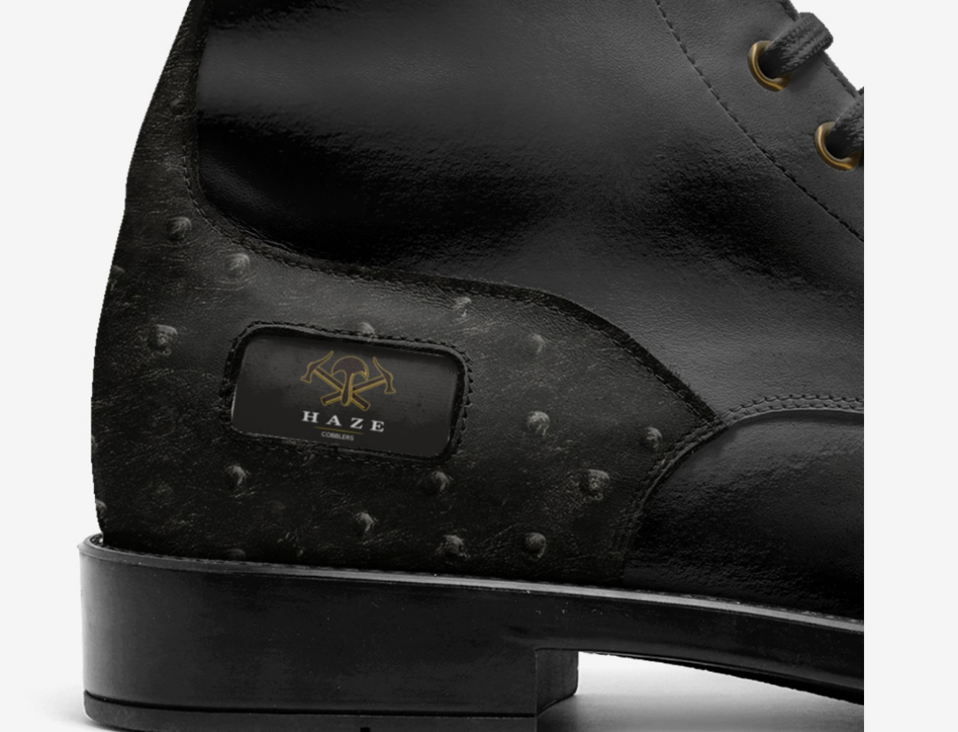 HOLLIS – Black Ostrich Heel Boots
