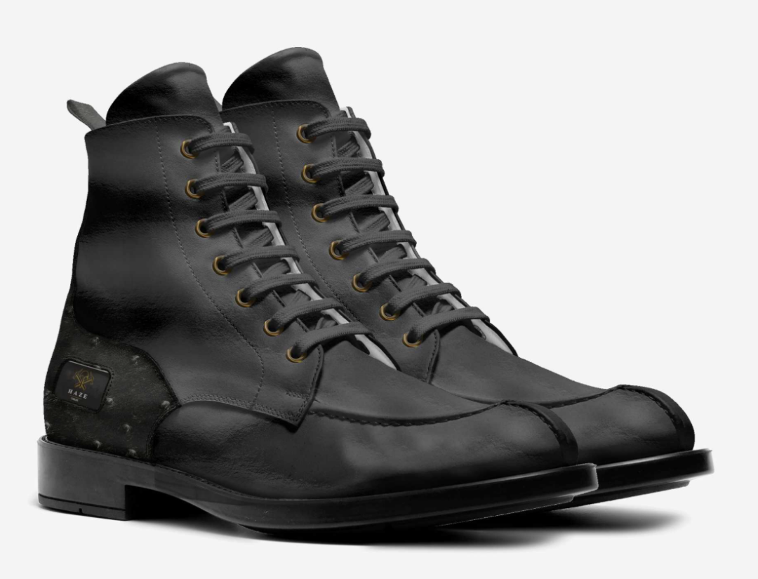 HOLLIS Black Ostrich Heel Boots Haze Cobblers