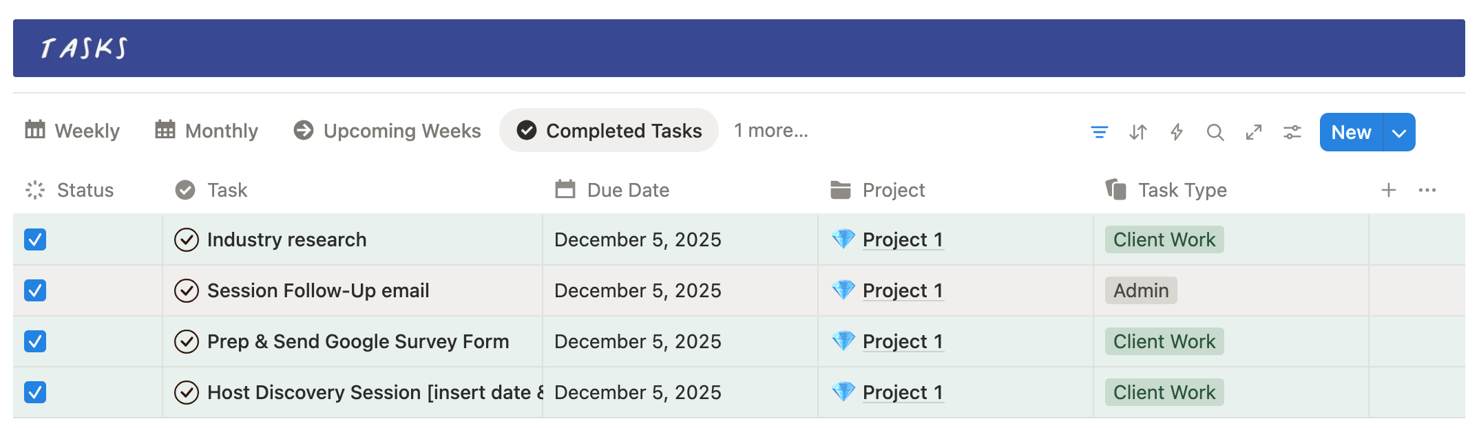 Kristina's completed tasks in Notion