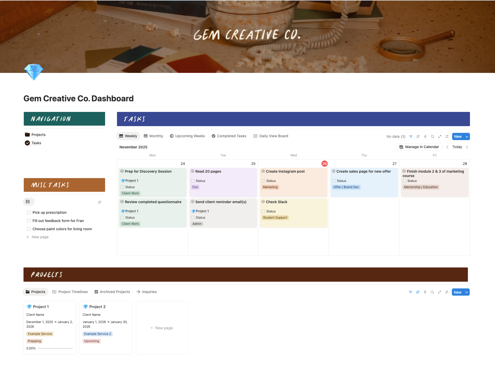 Kristina's Notion dashboard