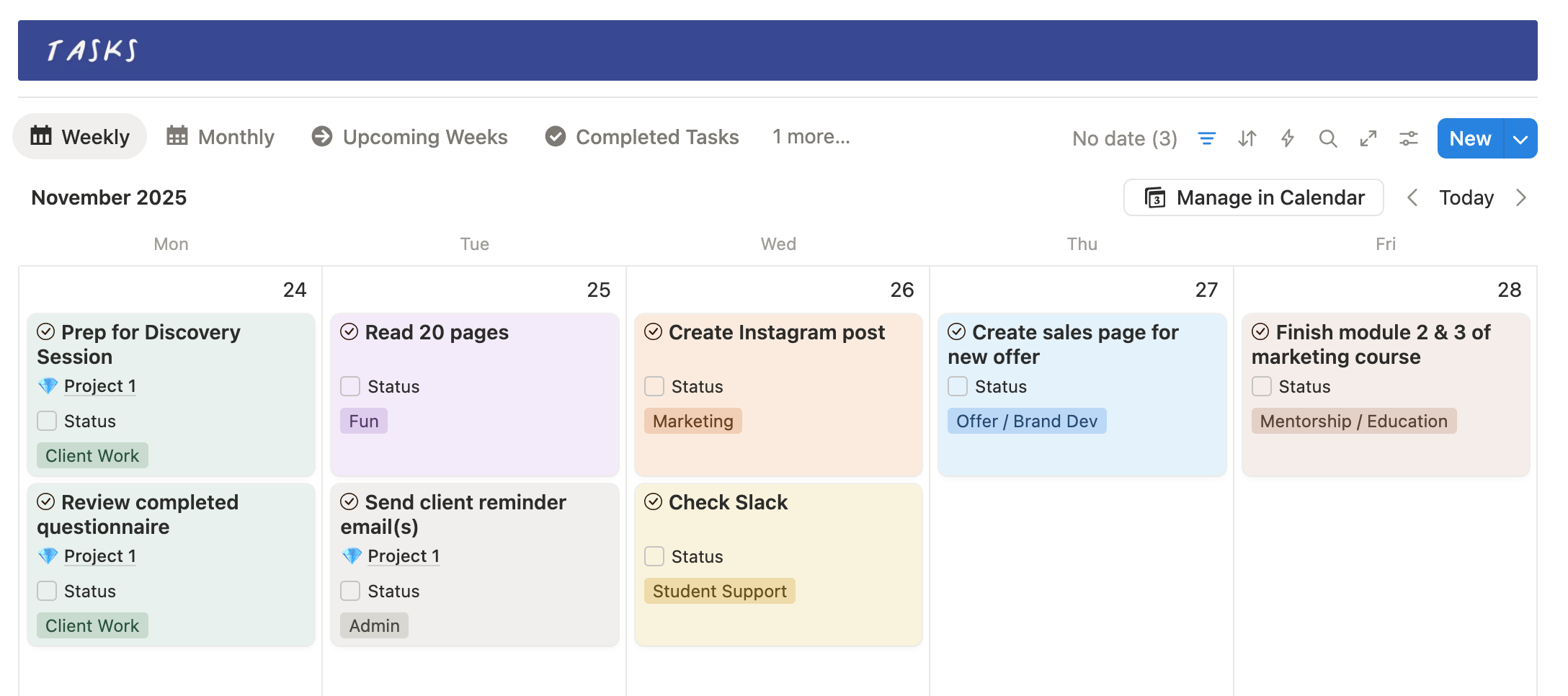 Kristina's calendar task view in Notion