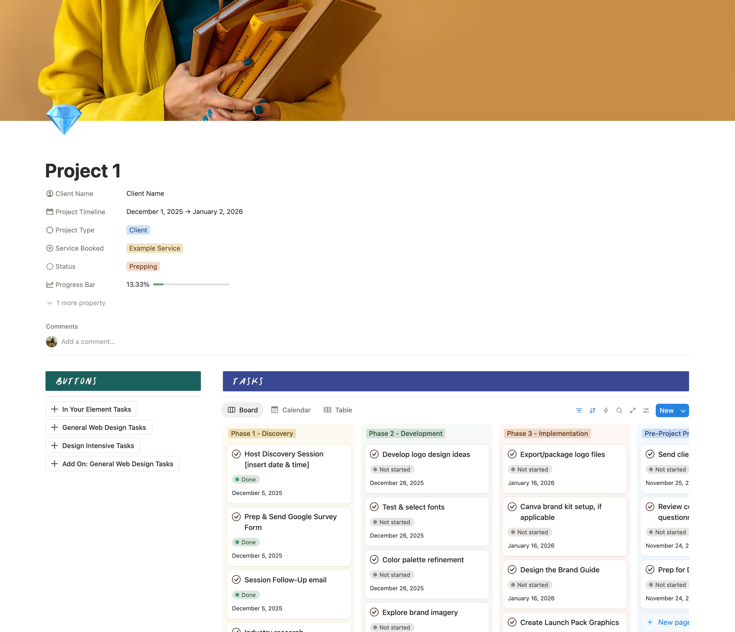 Kristina's individual project template in Notion
