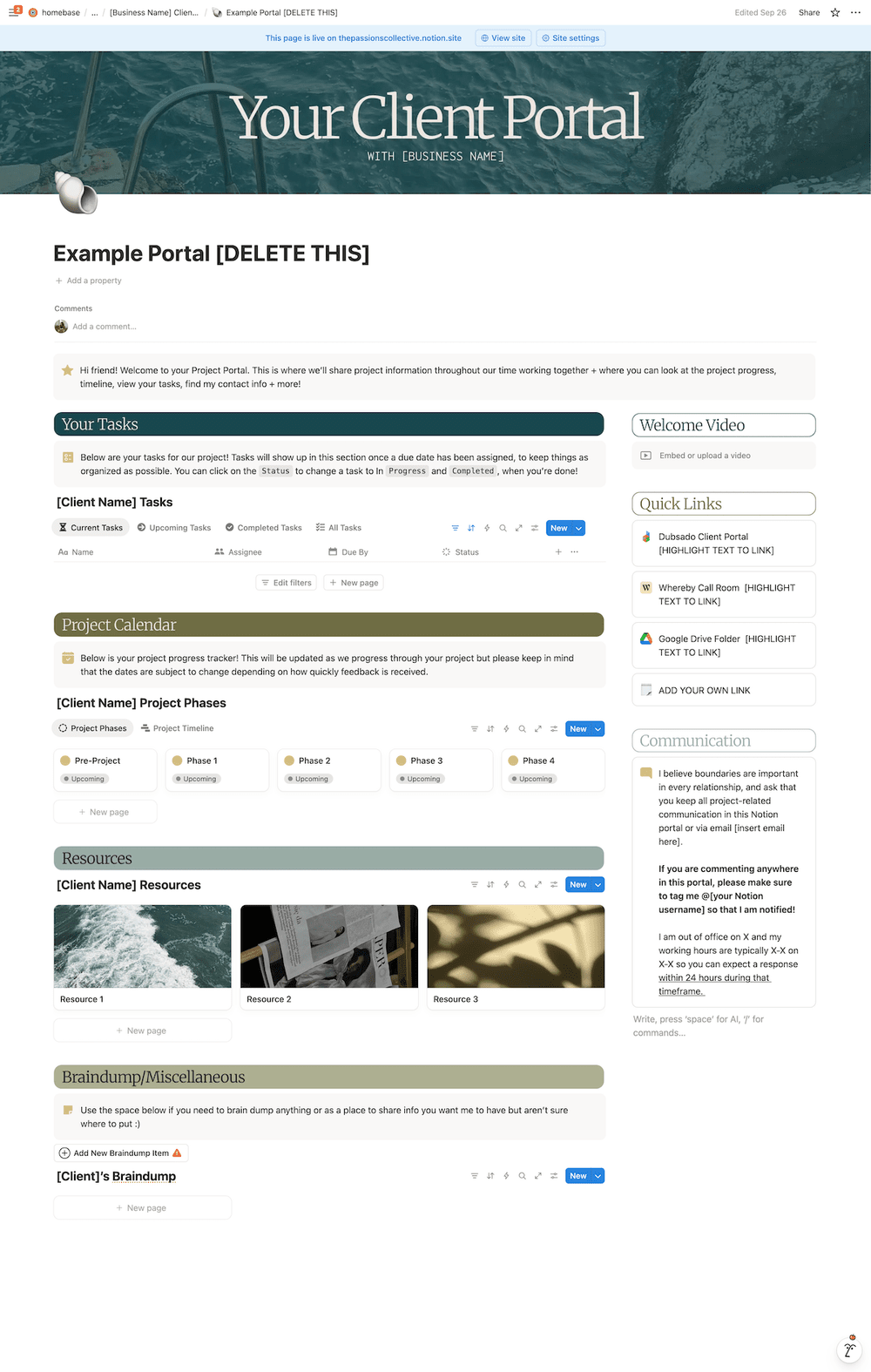Notion Client Portal Template for Service Providers — The Passions ...
