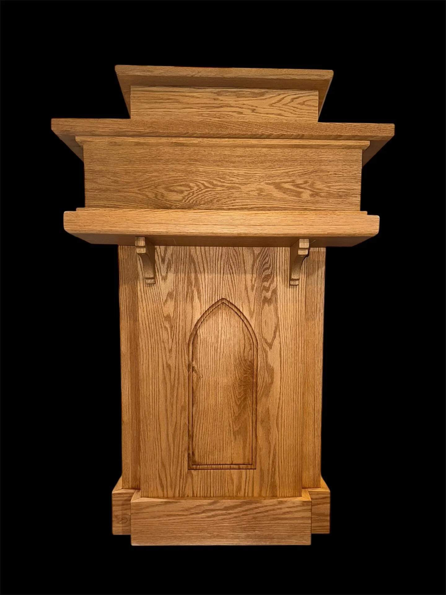 Recently completed this Ambo for a church in northern Michigan. Designed to match and fit in with some upcoming woodwork remodeling in the church. Built with solid red oak from @kencraft_hardwoods , custom matched stain from @sherwinwilliams , and fi