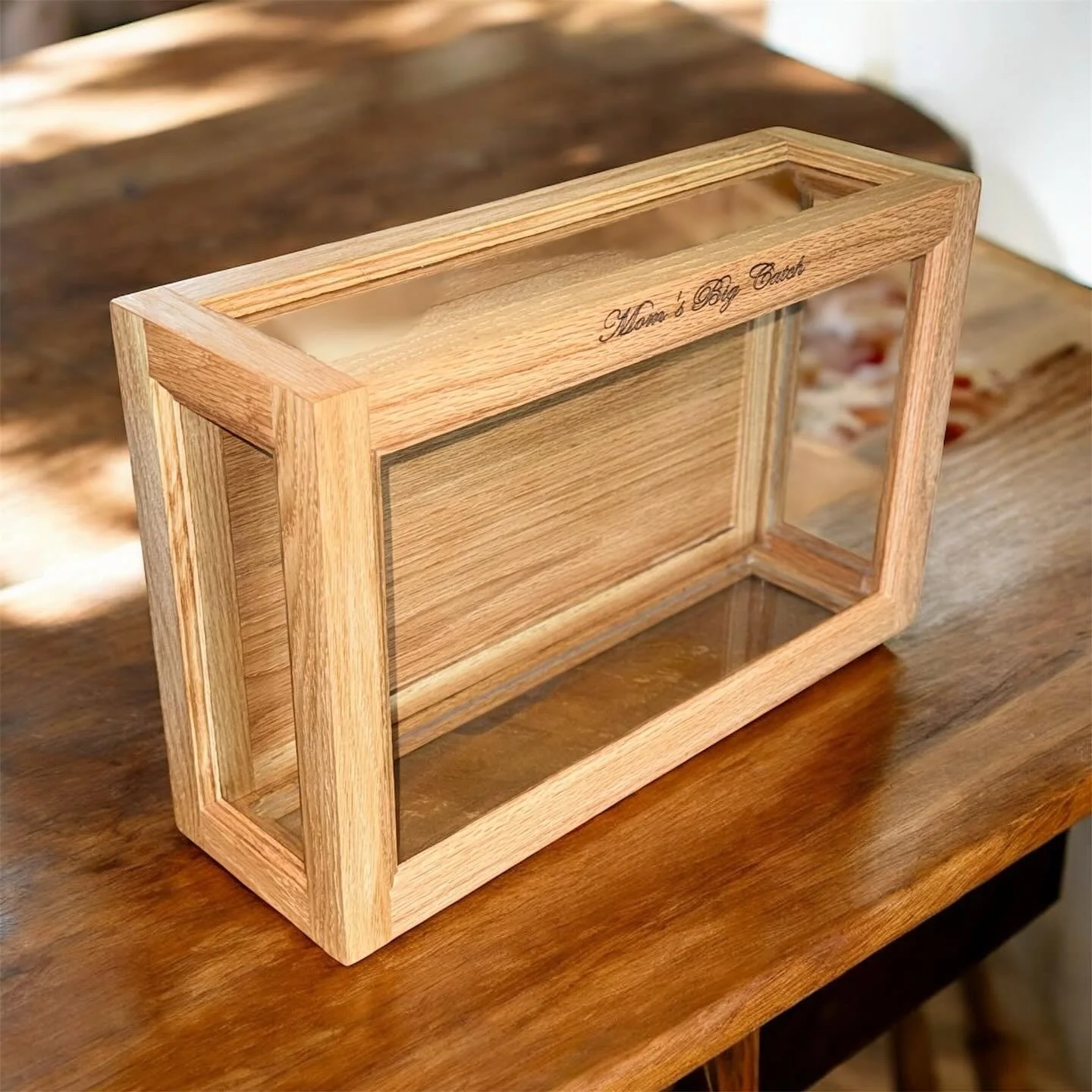 This case was built to forever display a family record…a giant bluegill caught by the family matriarch! Looking forward to seeing the final product once the fish is ready to install. Built with red oak and clear glass, and finished with @rubio