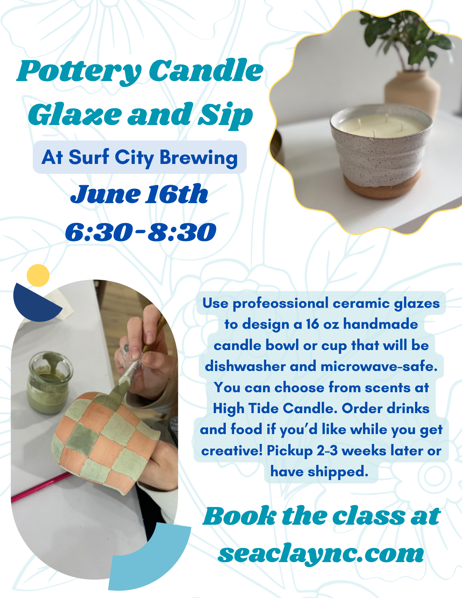 Pottery Candle Glaze and Sip at Surf City Brewing