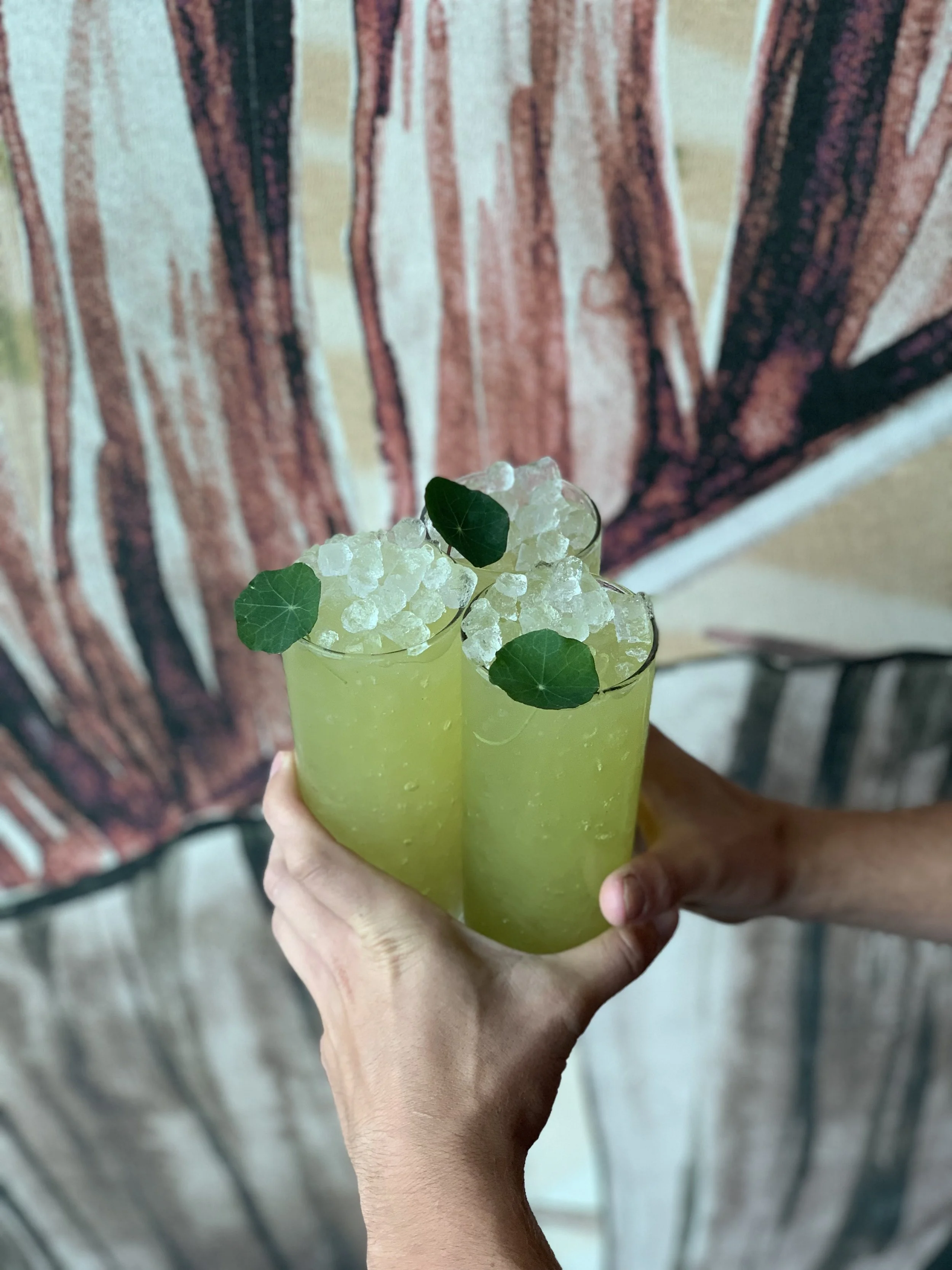 80's Crash Diet | Mezcal, Ancho Reyes Verde, Green Bell Pepper, Ginger, Lime, Nasturtium