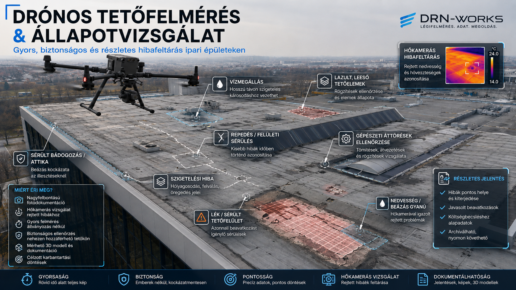 Drónos tetőfelmérés: gyors állapotvizsgálat nehezen megközelíthető épületeken